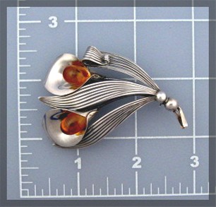 Baltic Amber Sterling Silver Norway Signed Brooch