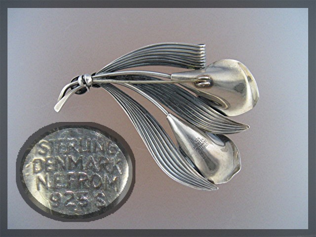 Baltic Amber Sterling Silver Norway Signed Brooch