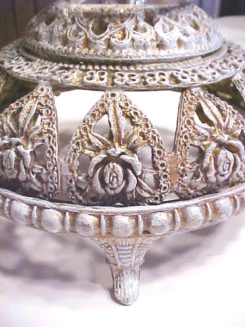Brass Candlestick Large Ornate Lamp Base Roses Glass