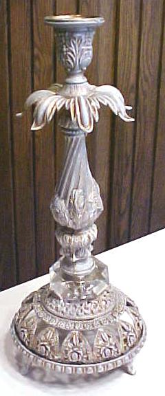 Brass Candlestick Large Ornate Lamp Base Roses Glass
