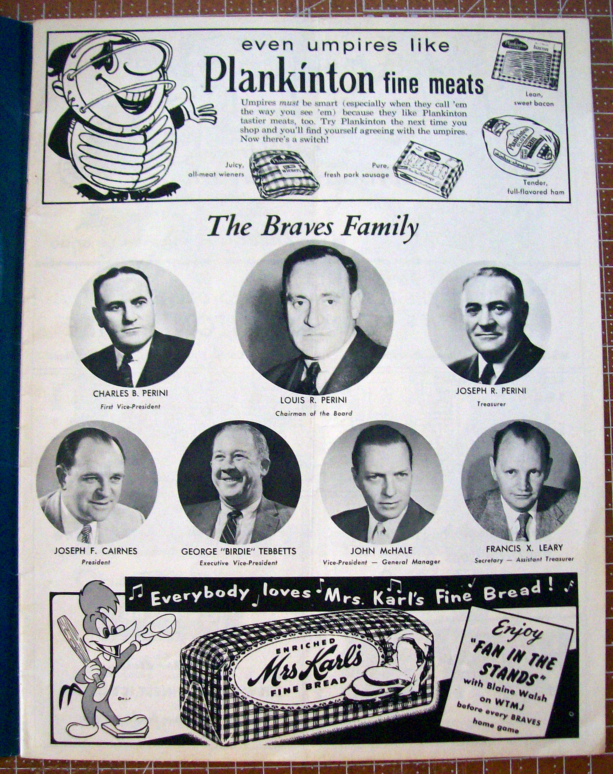 Milwaukee Braves Scorecard 1959 Official Scorecard