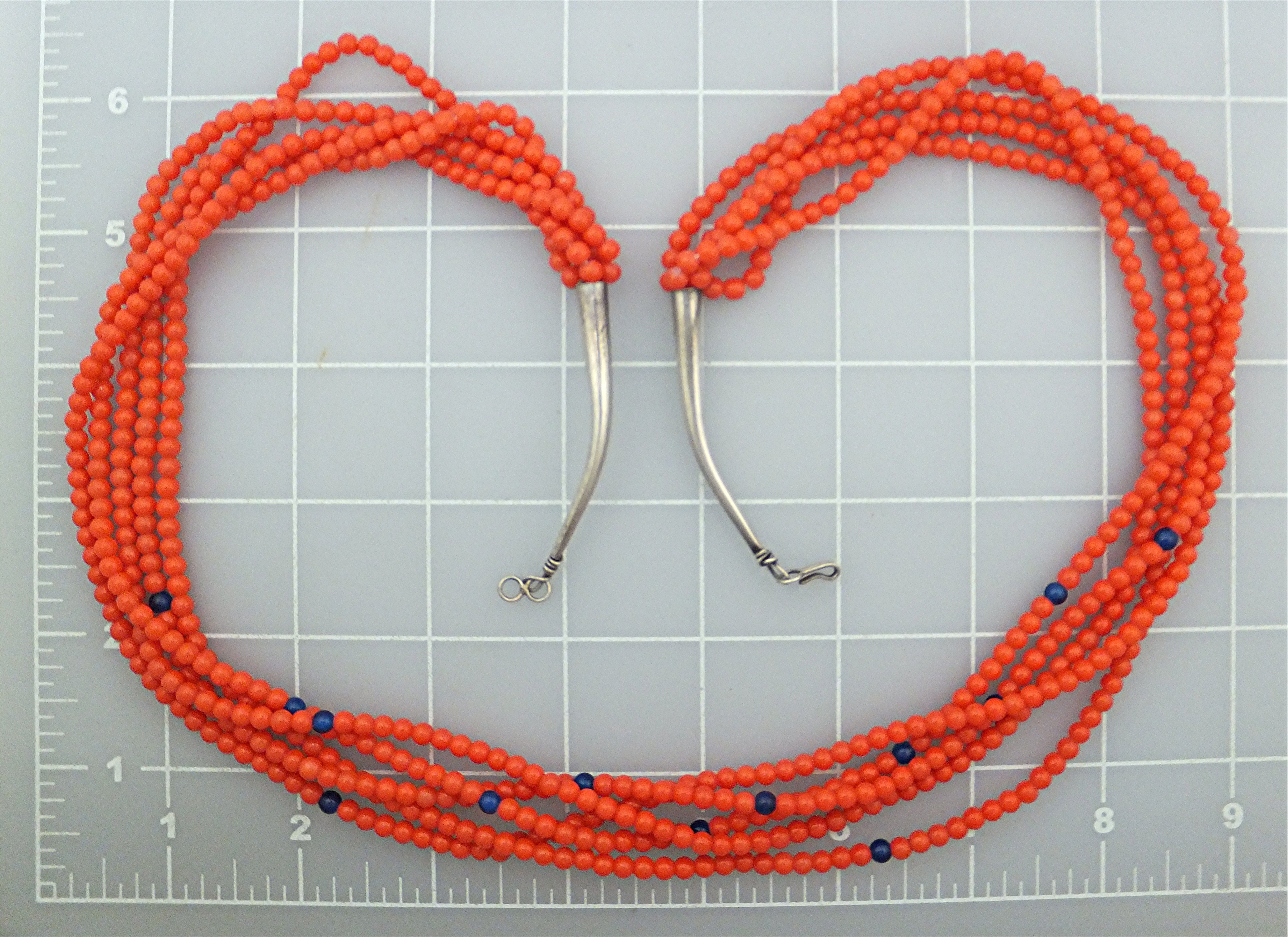Native American Coral 4 Strands Sterling Silver Necklac