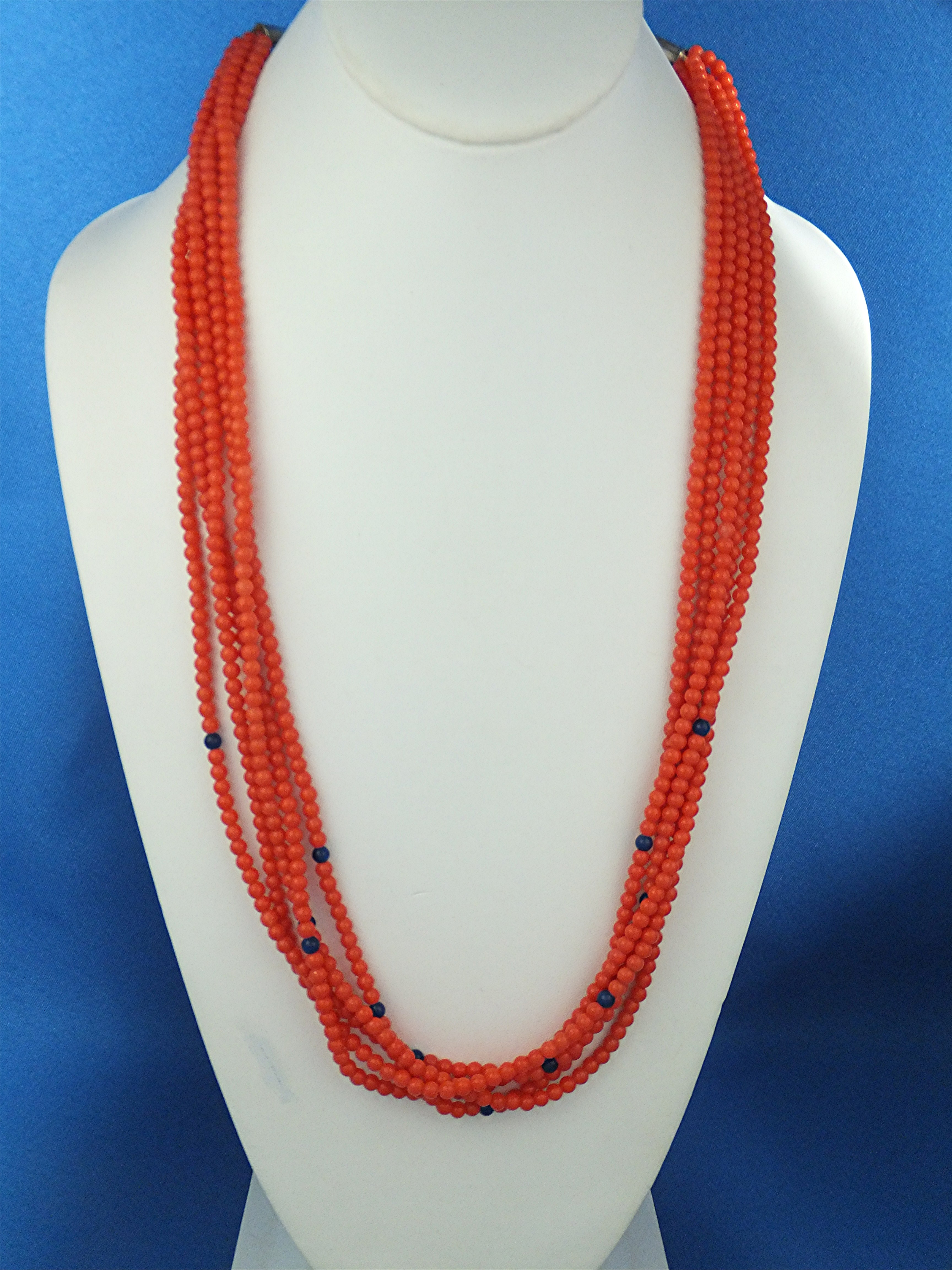 Native American Coral 4 Strands Sterling Silver Necklac