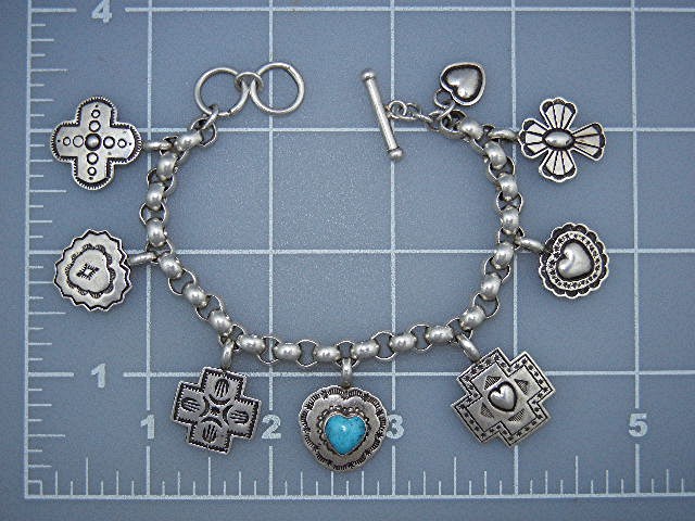 El Tom 8 Charms Bracelet Sterling Silver Turquoise