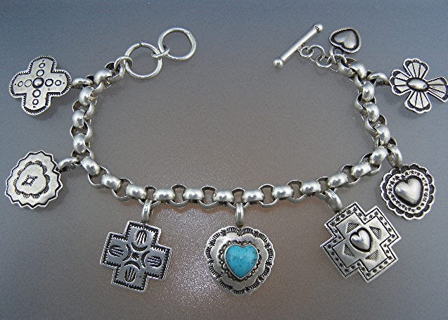 El Tom 8 Charms Bracelet Sterling Silver Turquoise
