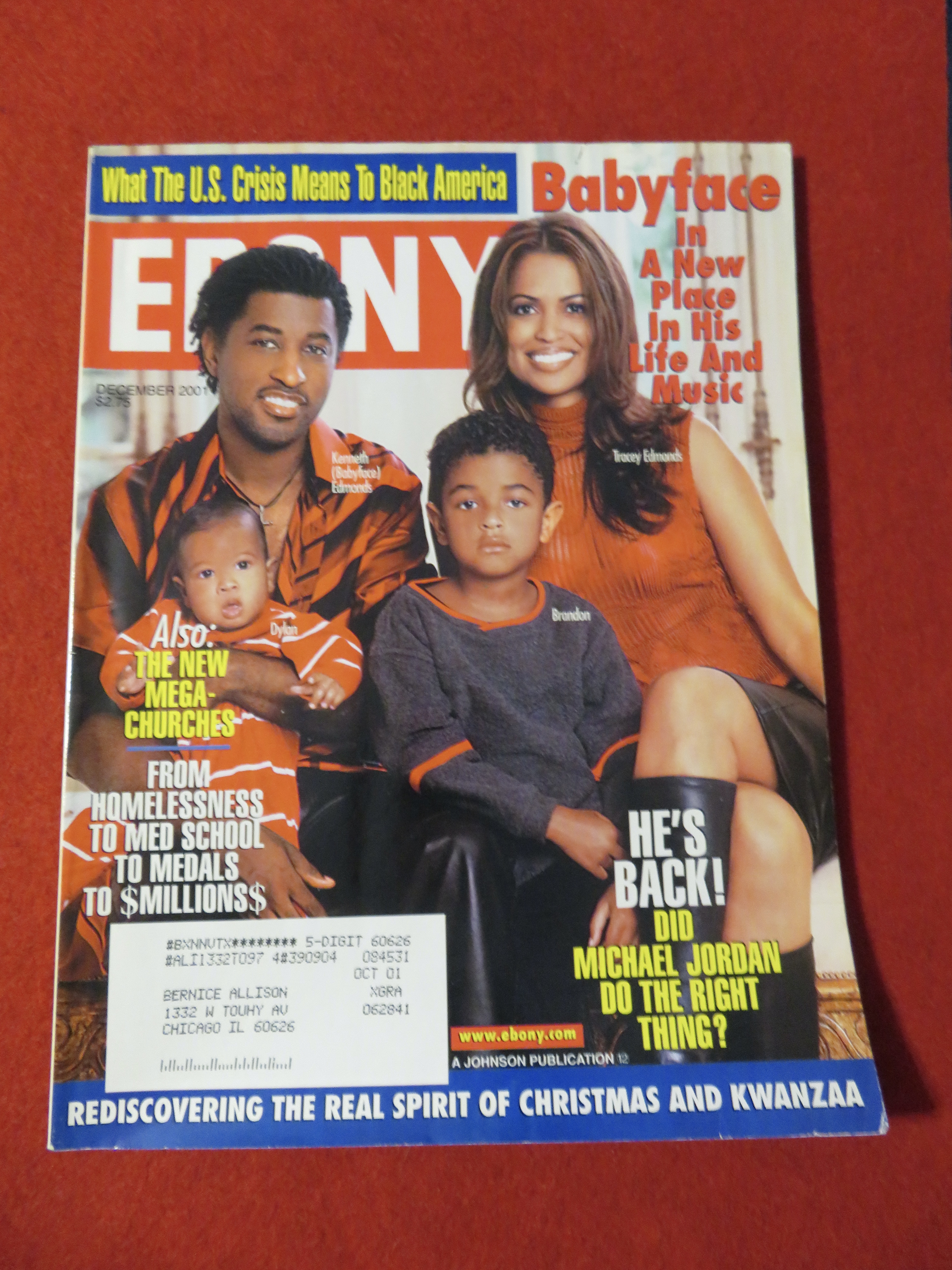 Ebony Magazine December 2001 Babyface