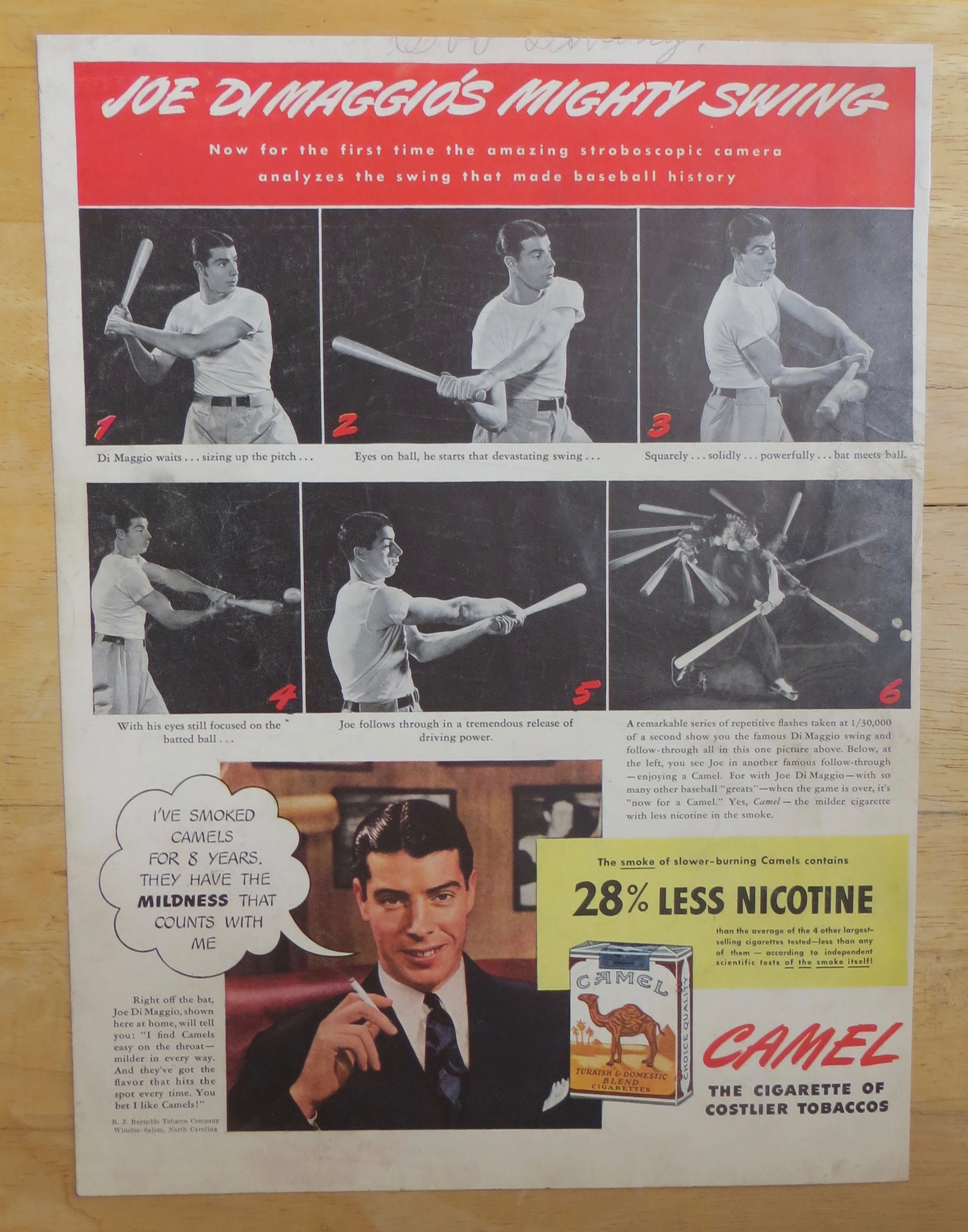 1942 Camel Cigarettes with Joe DiMaggio's Mighty Swing