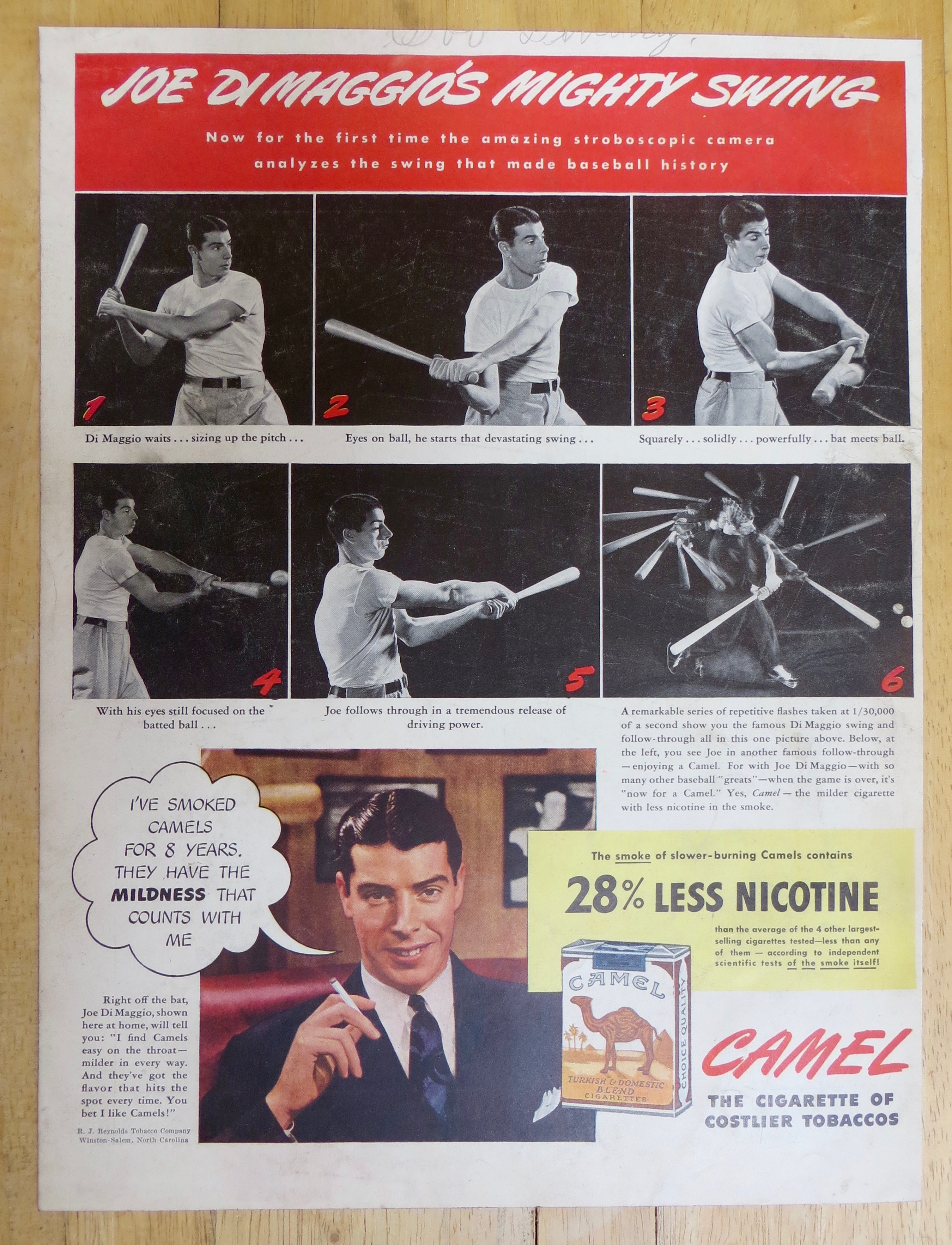 1942 Camel Cigarettes with Joe DiMaggio's Mighty Swing