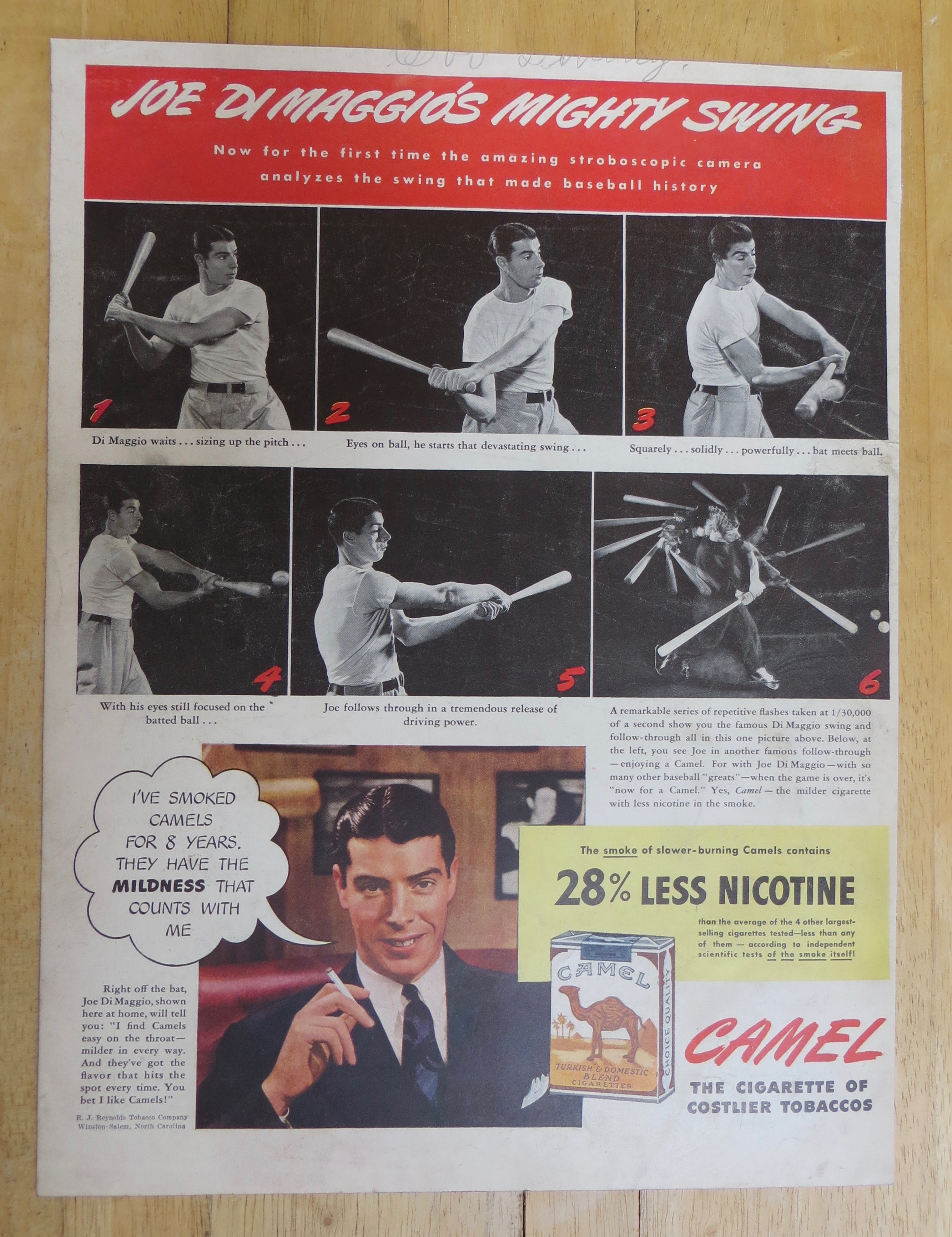 1942 Camel Cigarettes with Joe DiMaggio's Mighty Swing