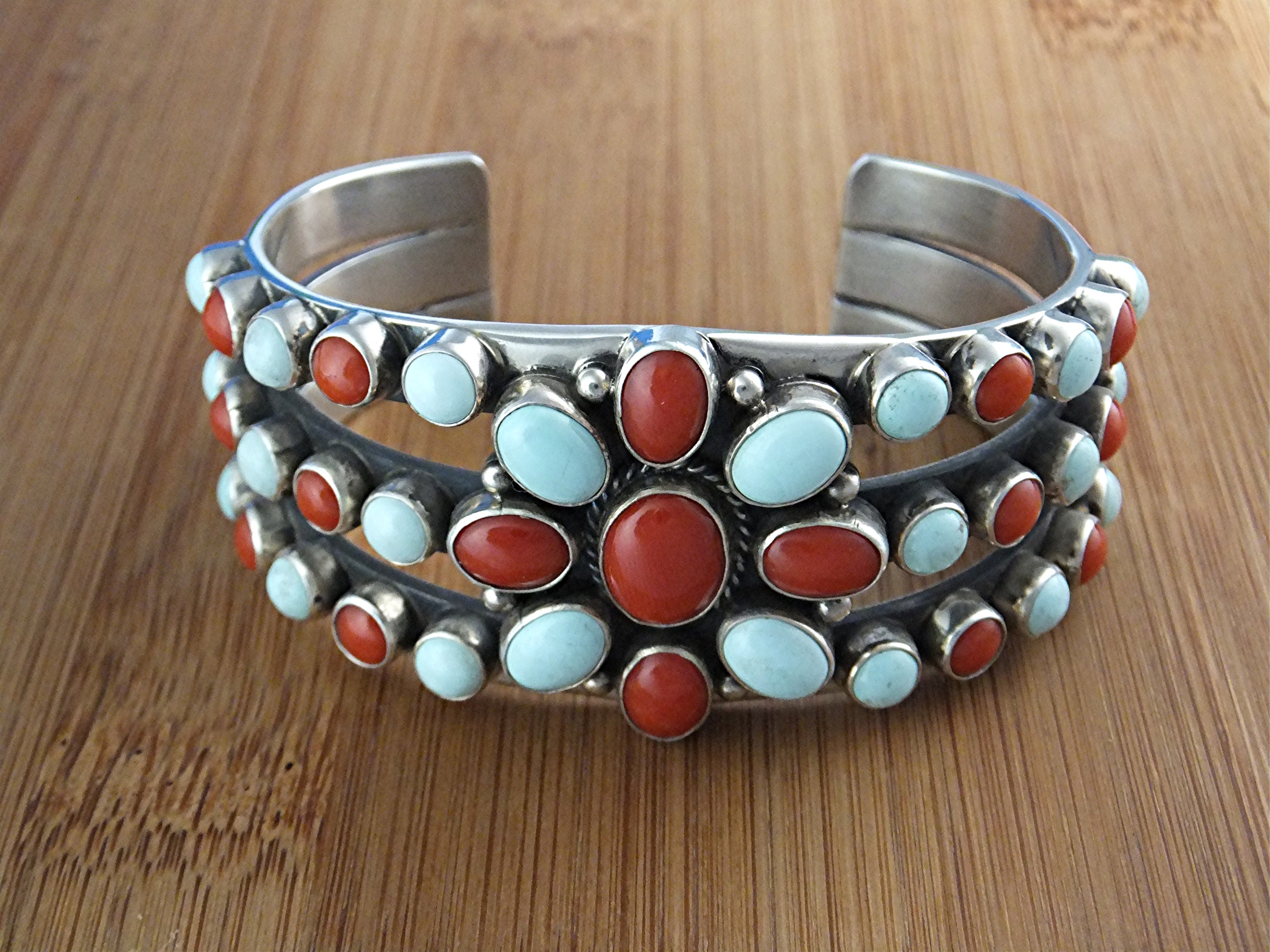 Native American Dry Creek Turquoise Coral Sterling Silv