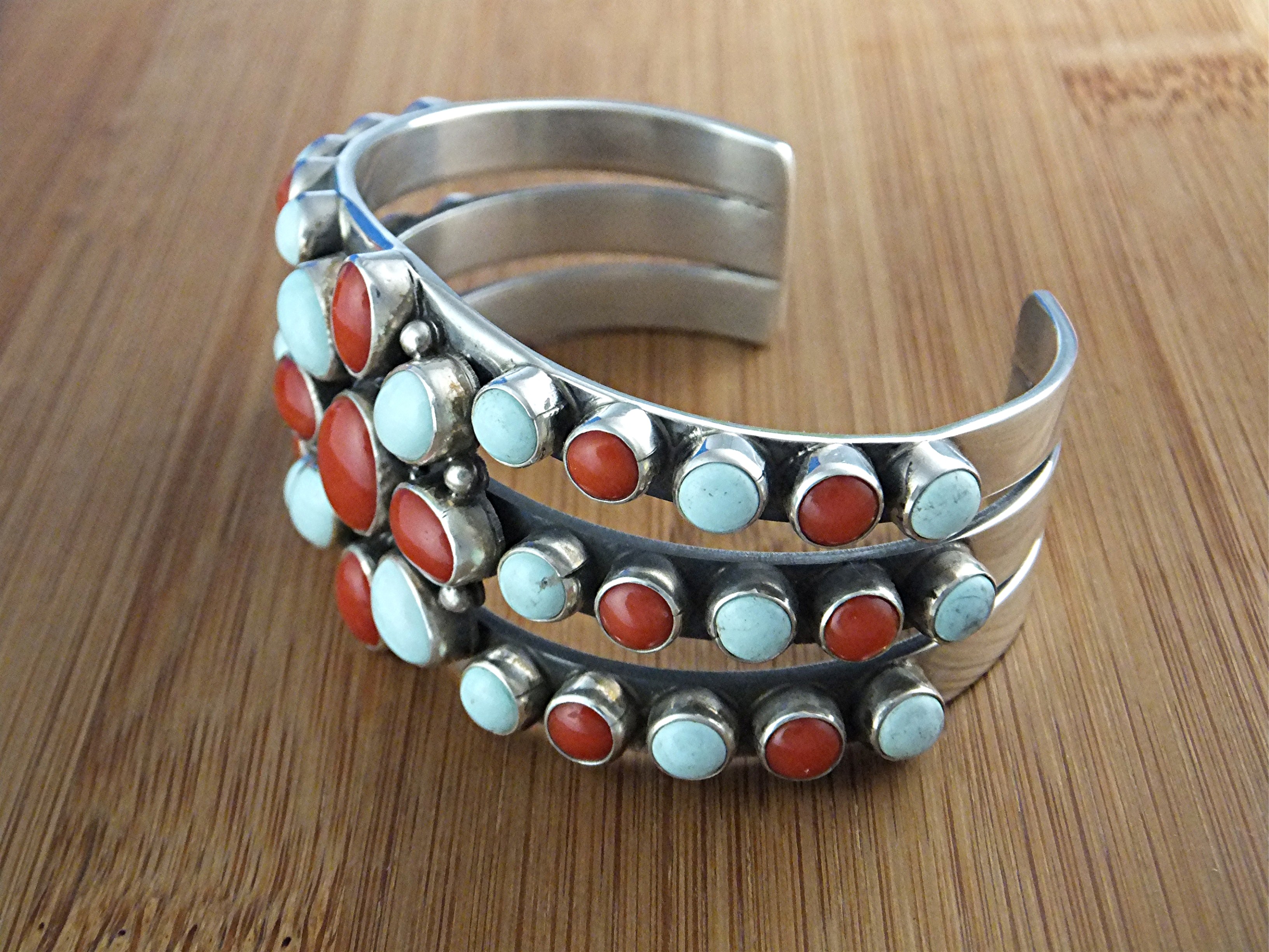 Native American Dry Creek Turquoise Coral Sterling Silv