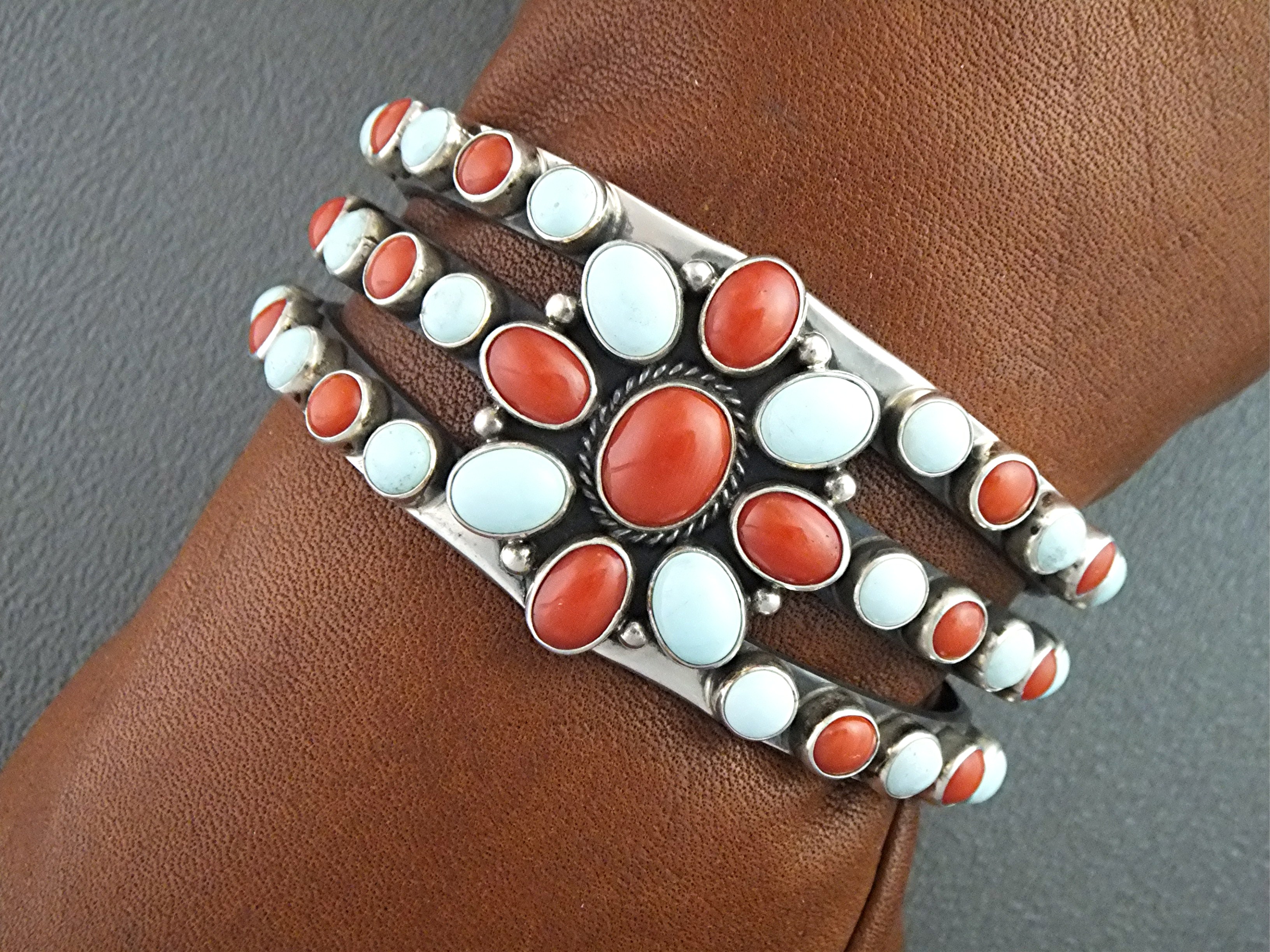 Native American Dry Creek Turquoise Coral Sterling Silv
