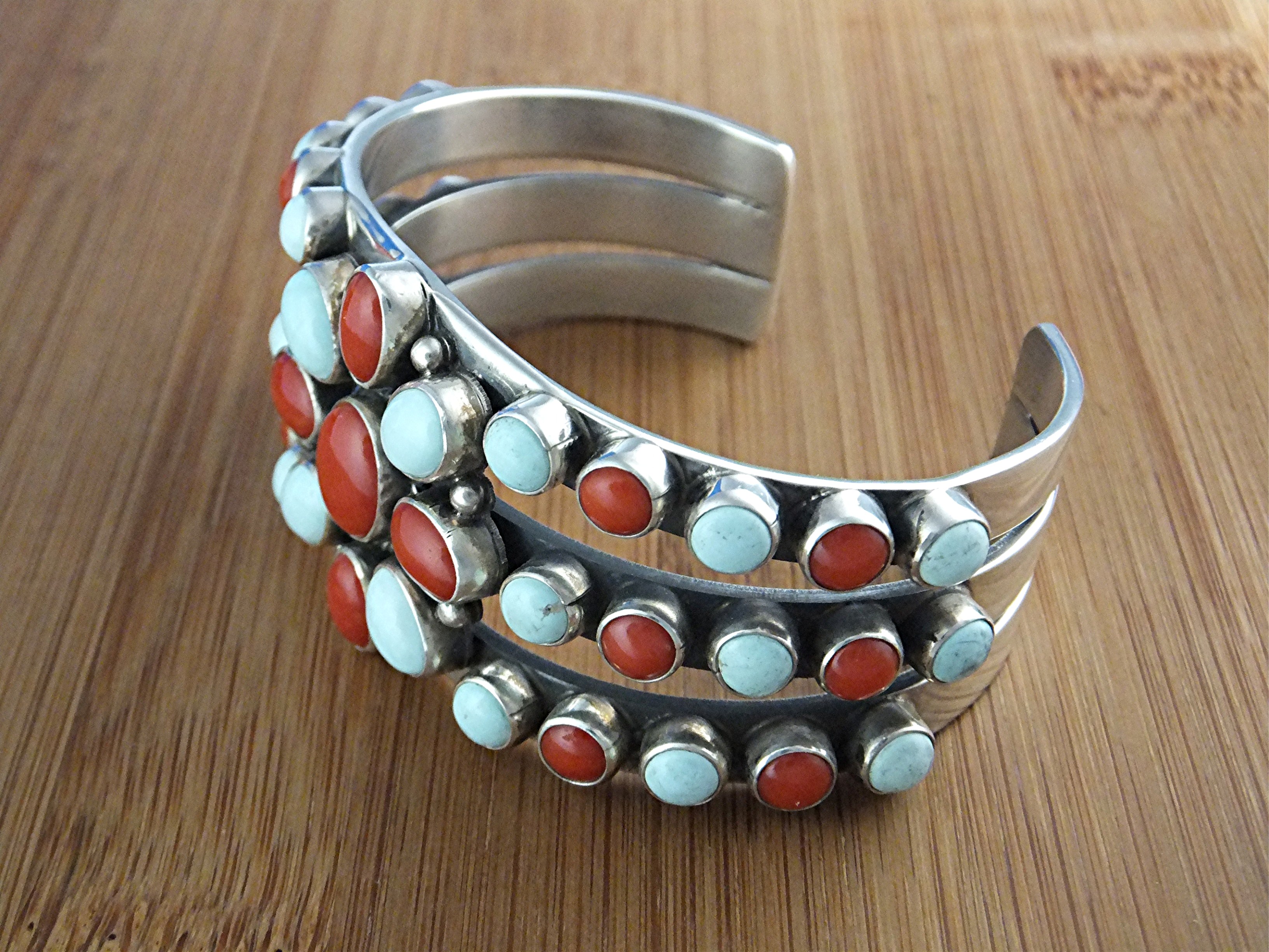 Native American Dry Creek Turquoise Coral Sterling Silv
