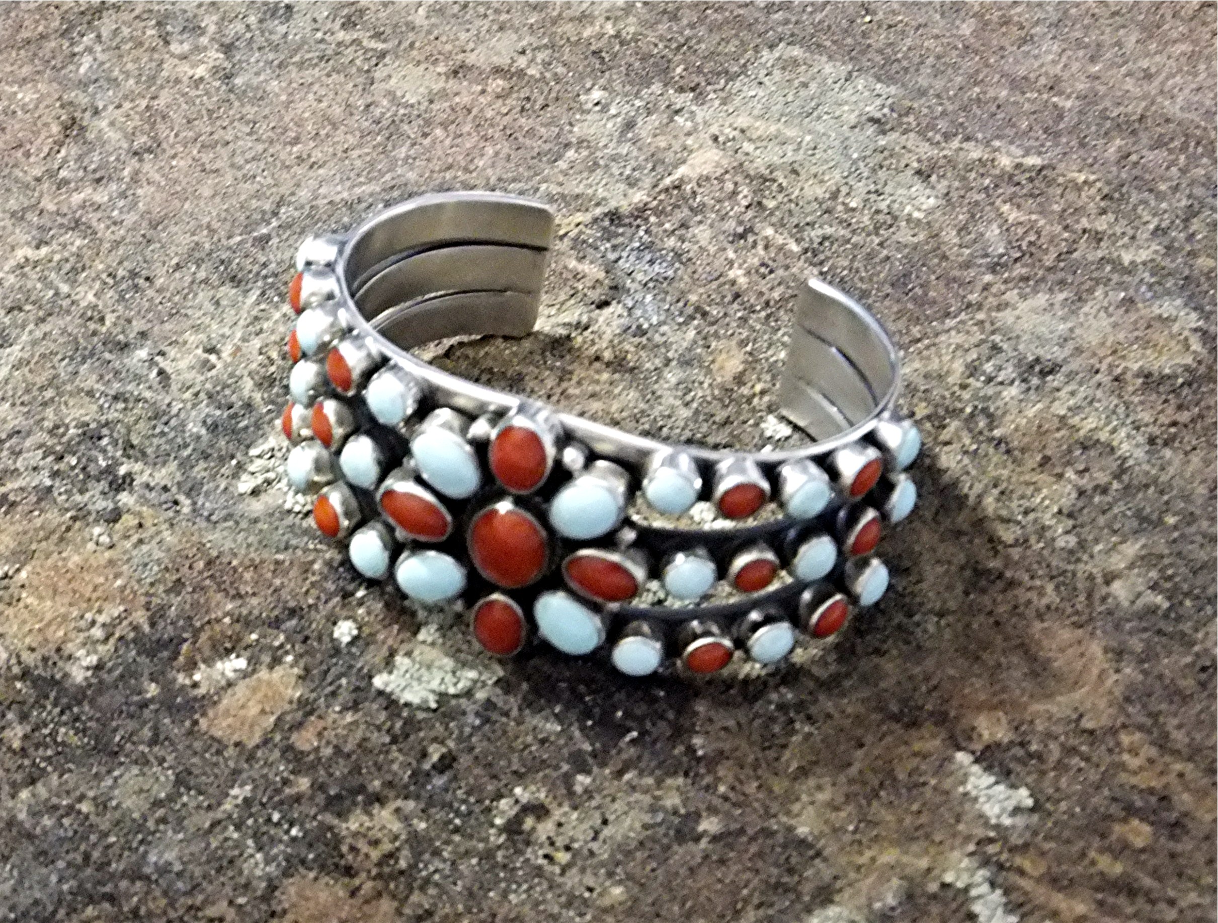 Native American Dry Creek Turquoise Coral Sterling Silv