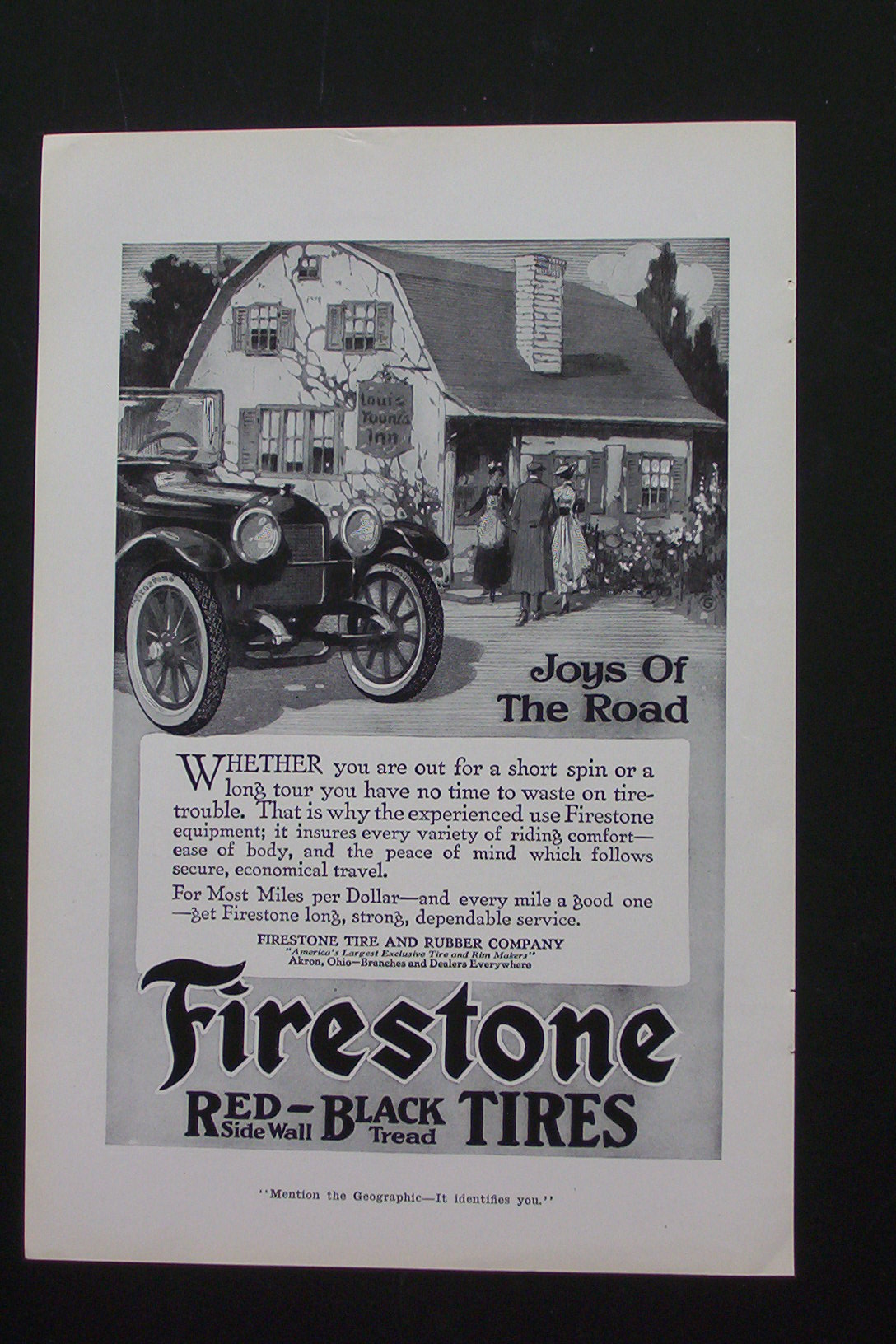 1916 Firestone Red-Black Tires with Car in Front of Inn