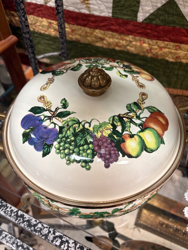 Tabletops Unlimited Vitro Ceramic  Dutch Oven Kensington Gardens Brass Handles