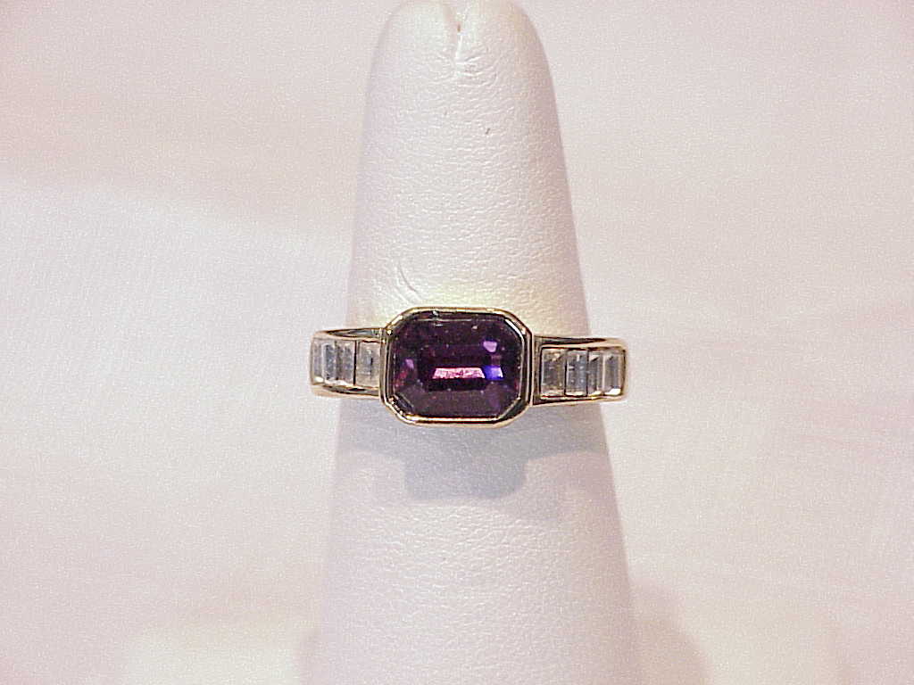18k Gold Electroplate Amethyst And Clear Rhinestone Ring