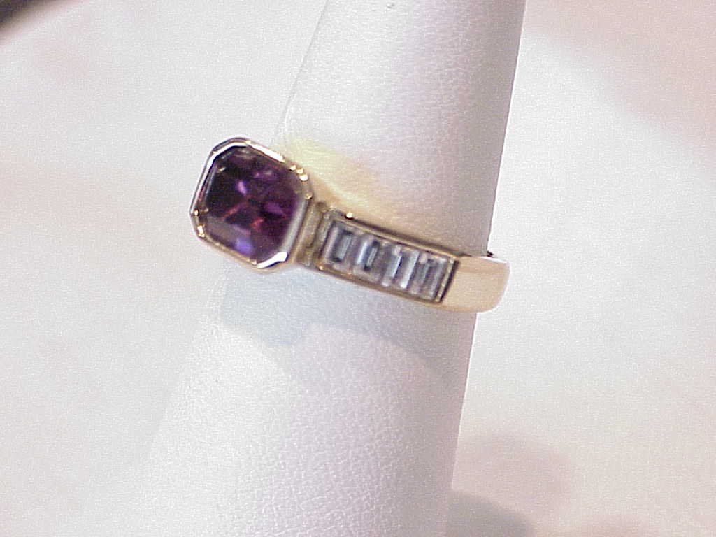 18k Gold Electroplate Amethyst And Clear Rhinestone Ring