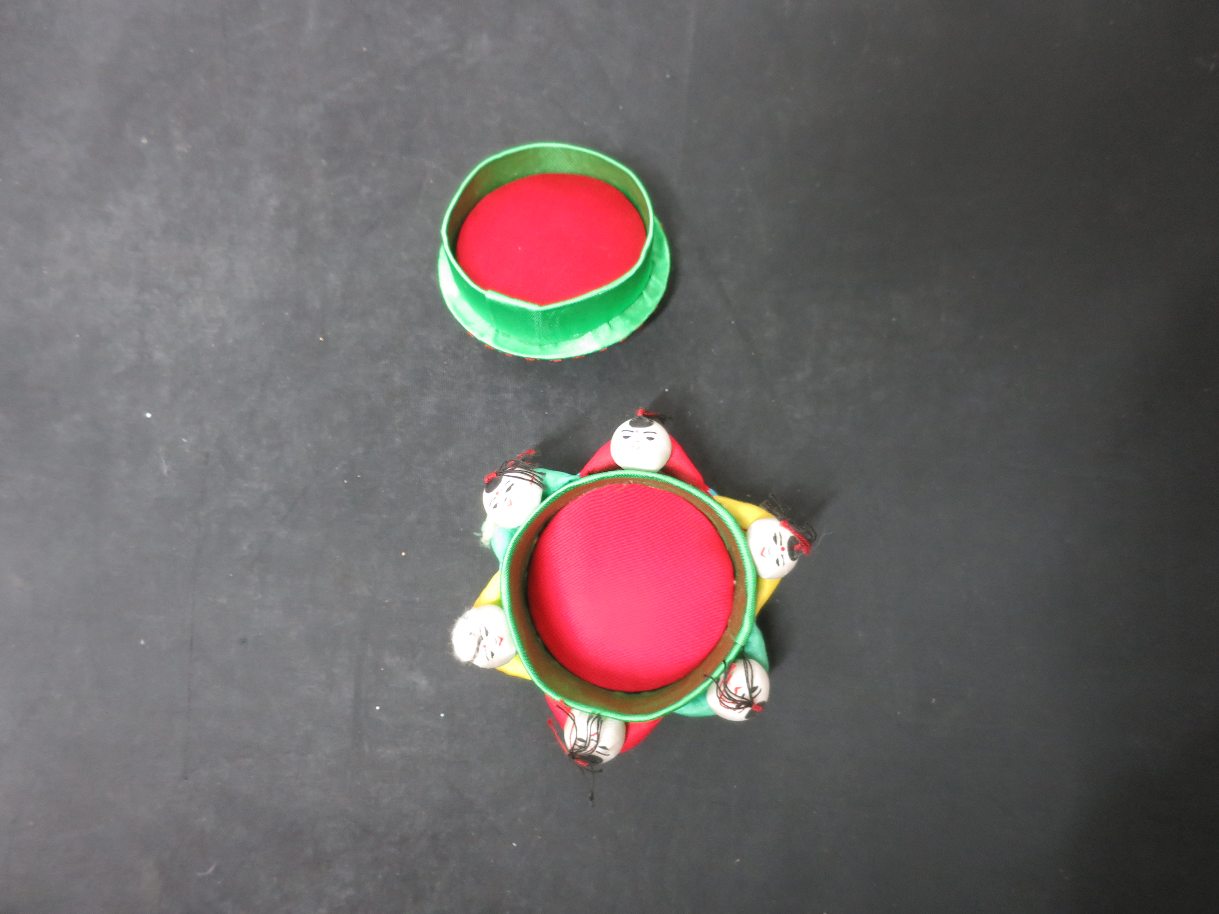 Vintage Pin Cushion Pin Box Oriental 6 heads sewing
