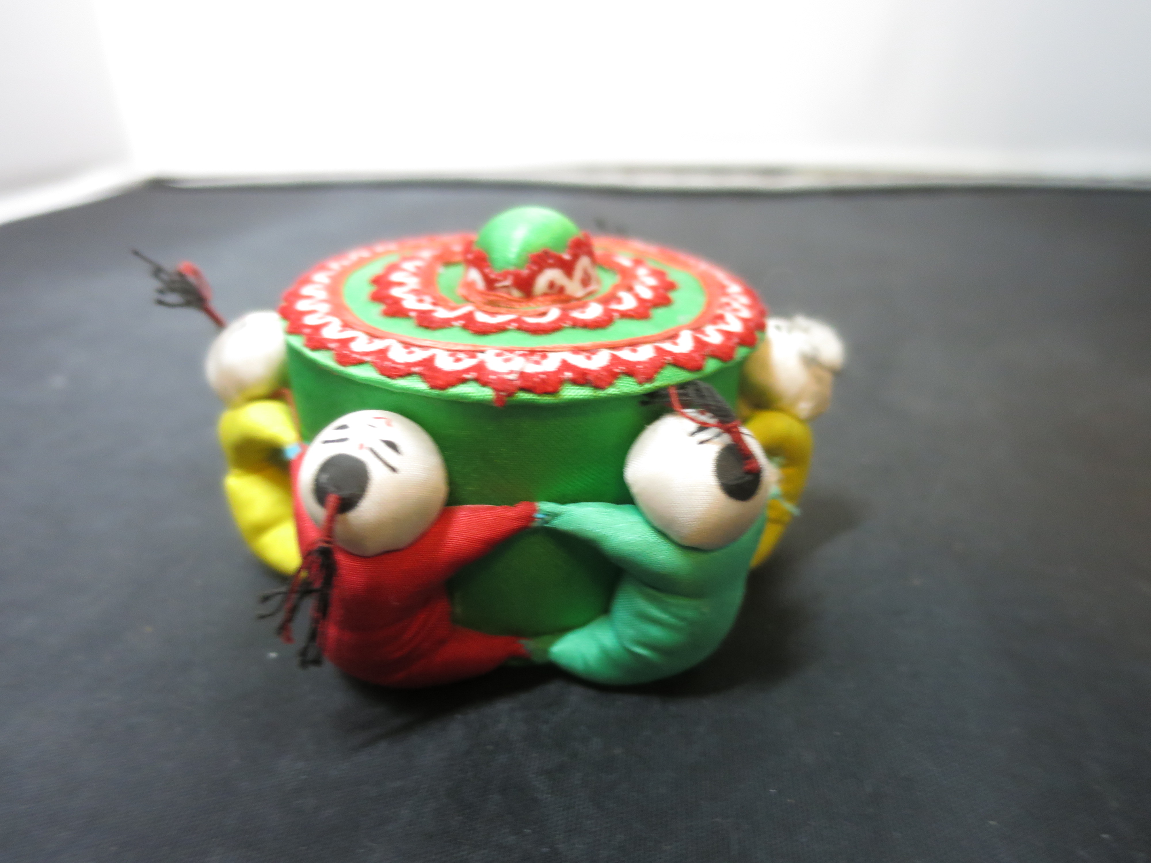 Vintage Pin Cushion Pin Box Oriental 6 heads sewing