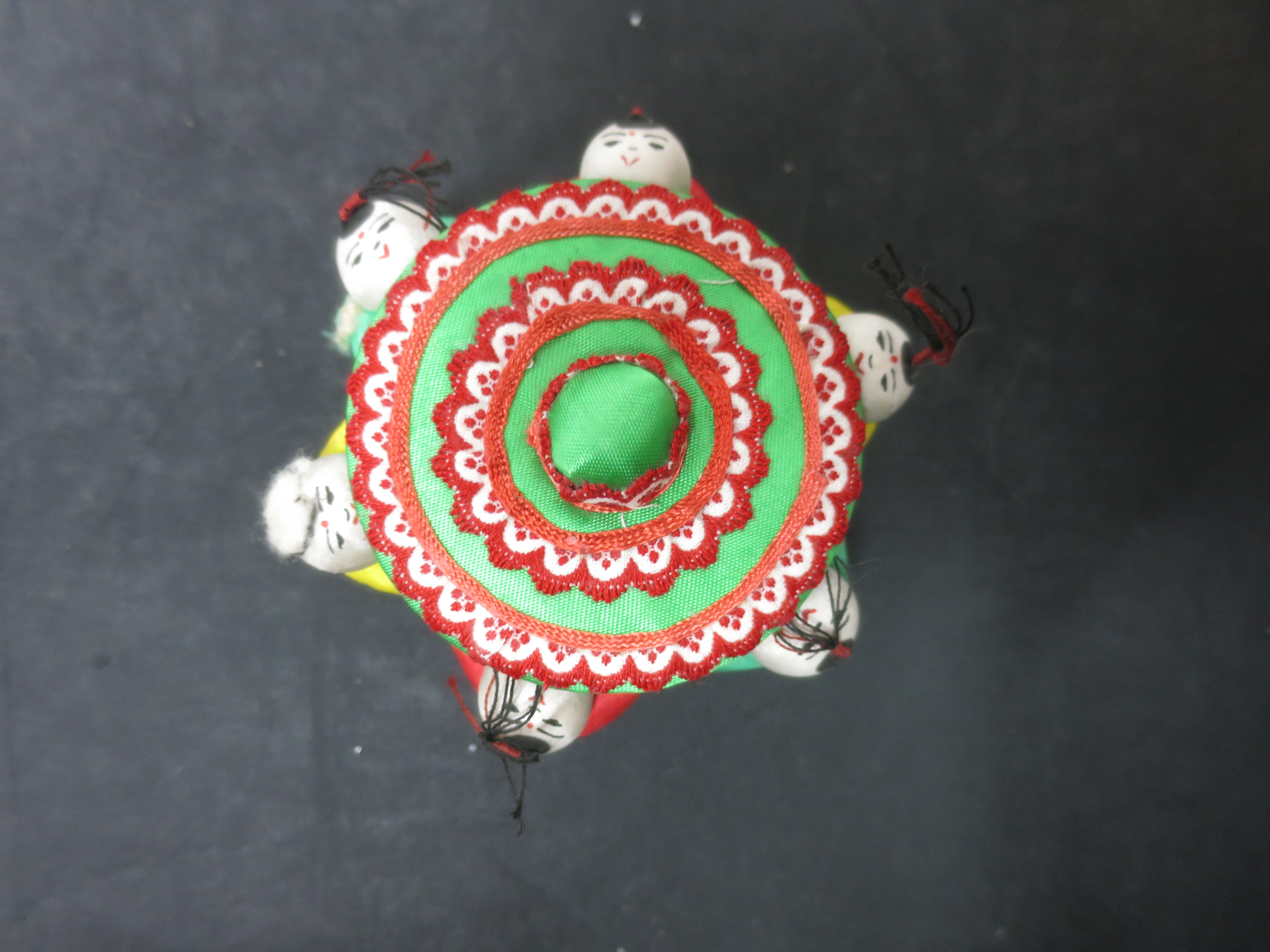 Vintage Pin Cushion Pin Box Oriental 6 heads sewing