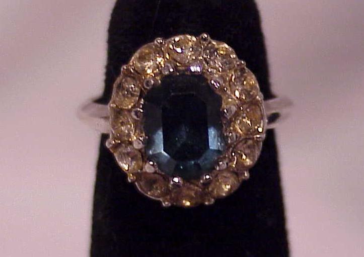 Faux Blue Topaz And Clear Rhinestone Ring