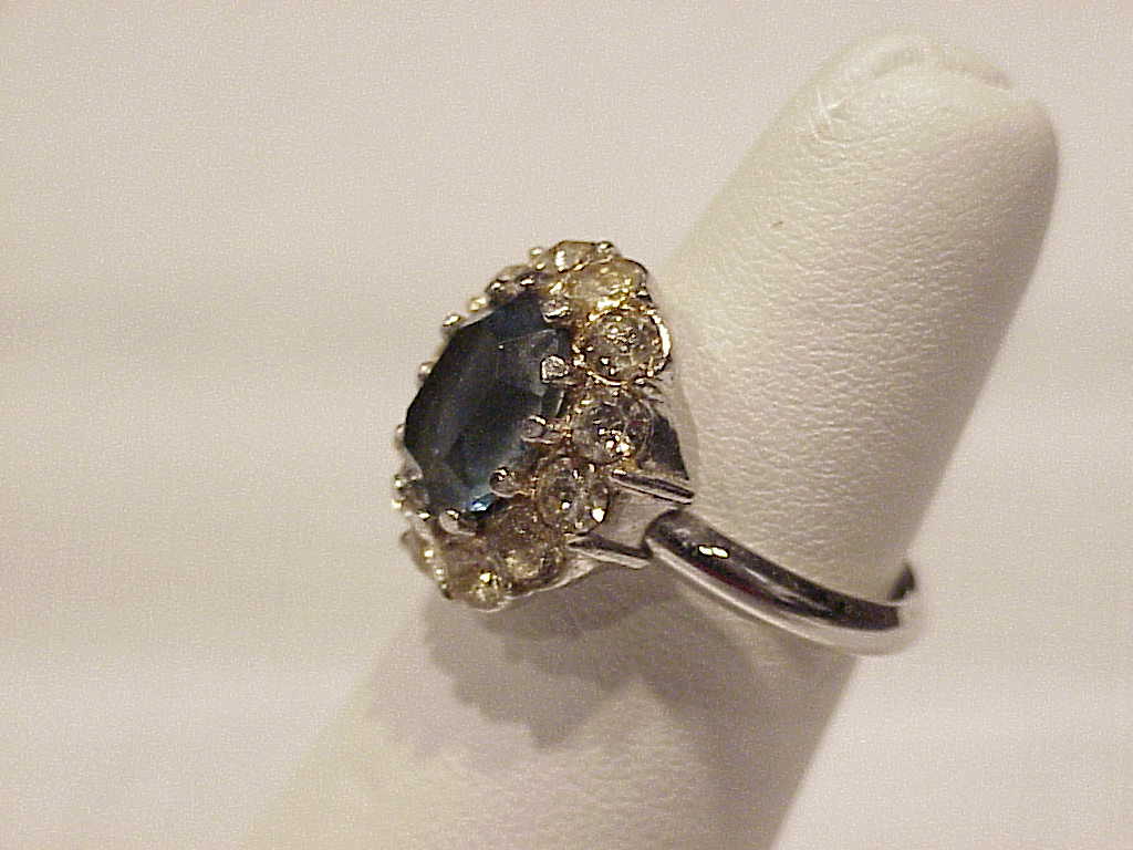 Faux Blue Topaz And Clear Rhinestone Ring