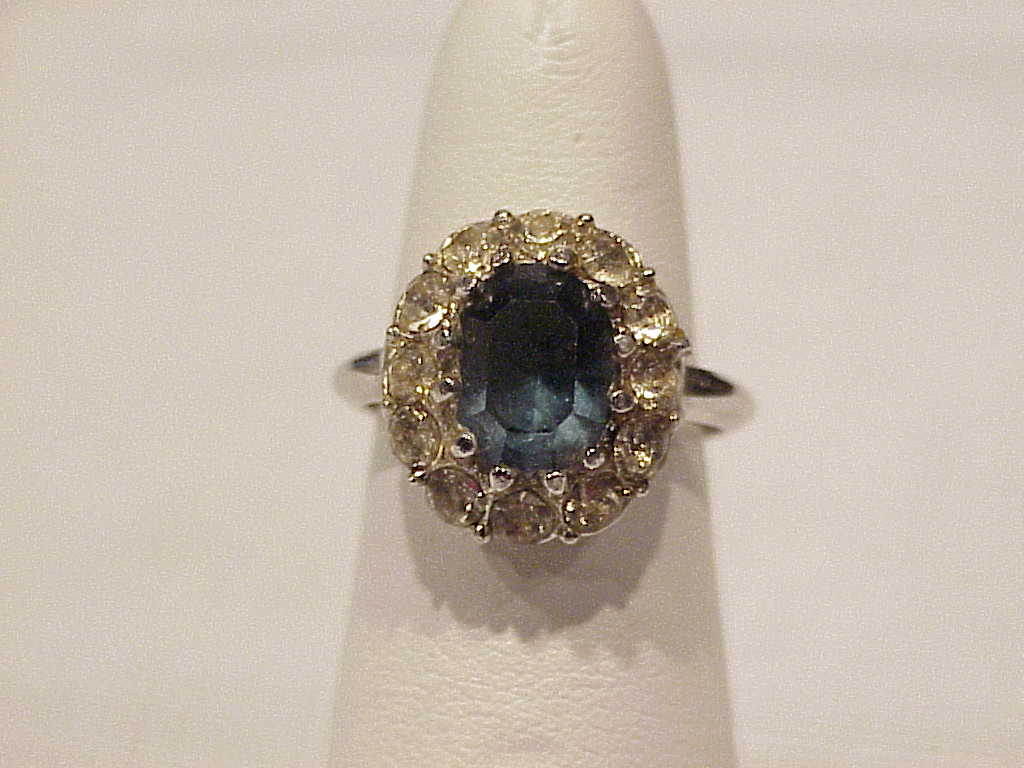 Faux Blue Topaz And Clear Rhinestone Ring