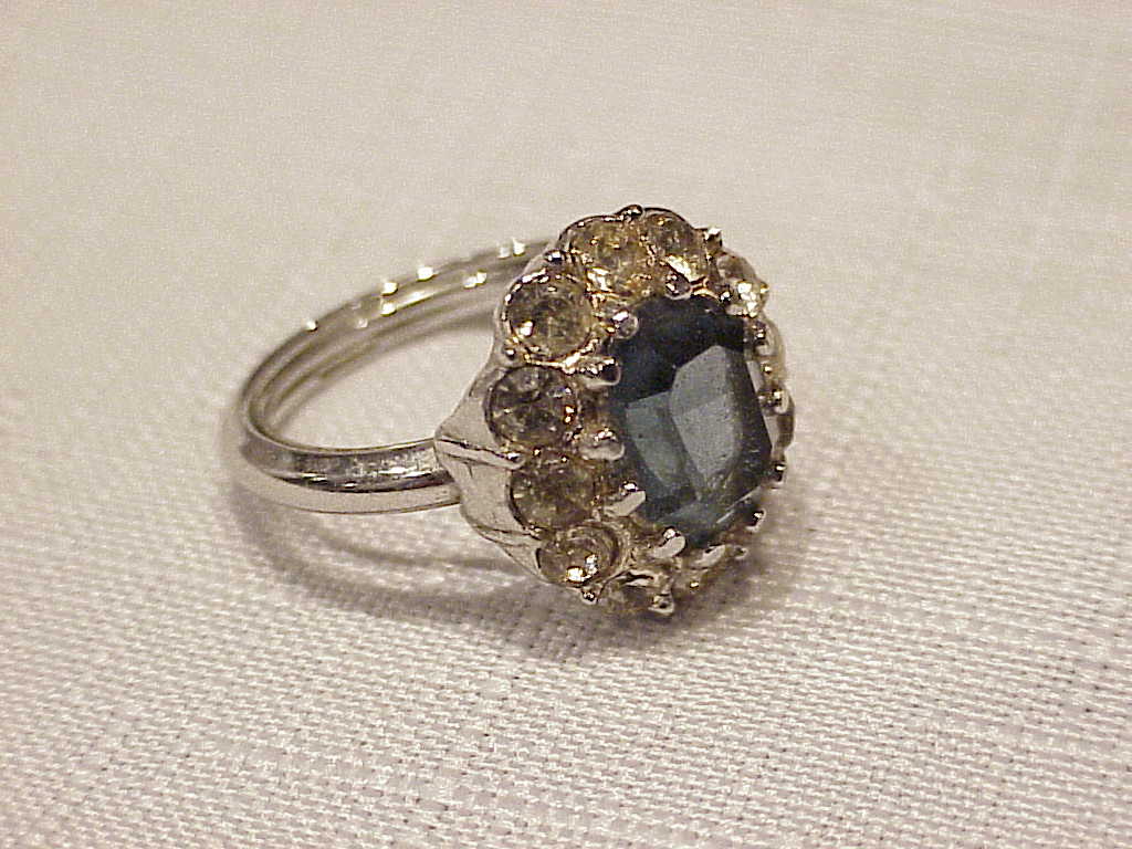 Faux Blue Topaz And Clear Rhinestone Ring