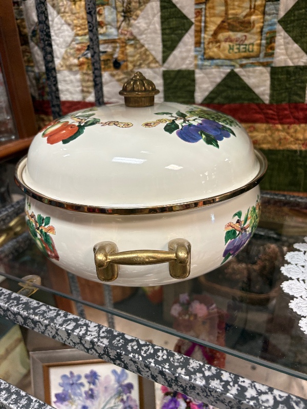 Tabletops Unlimited Vitro Ceramic  Dutch Oven Kensington Gardens Brass Handles