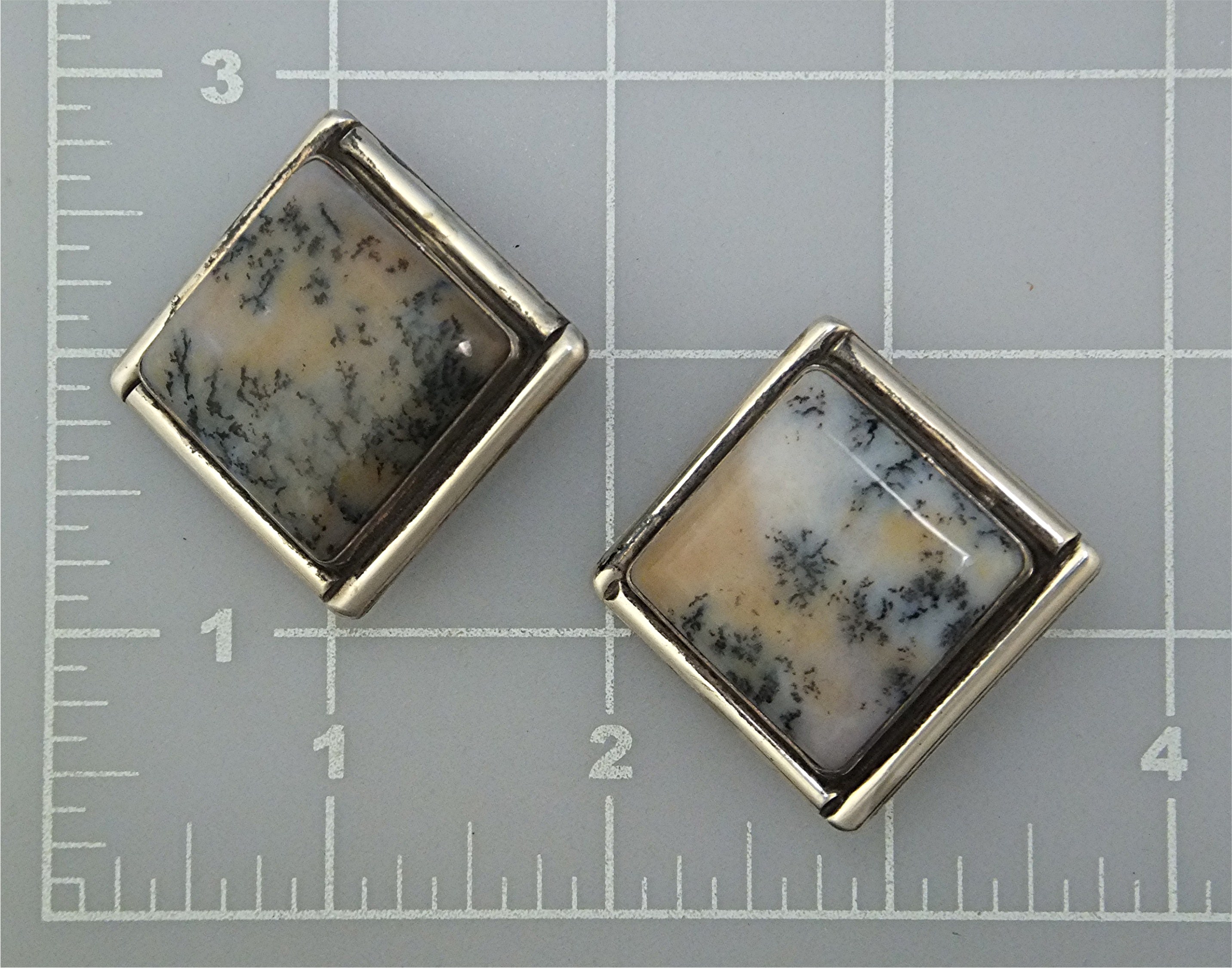 David Troutman Sterling Silver Agate Clip Earrings