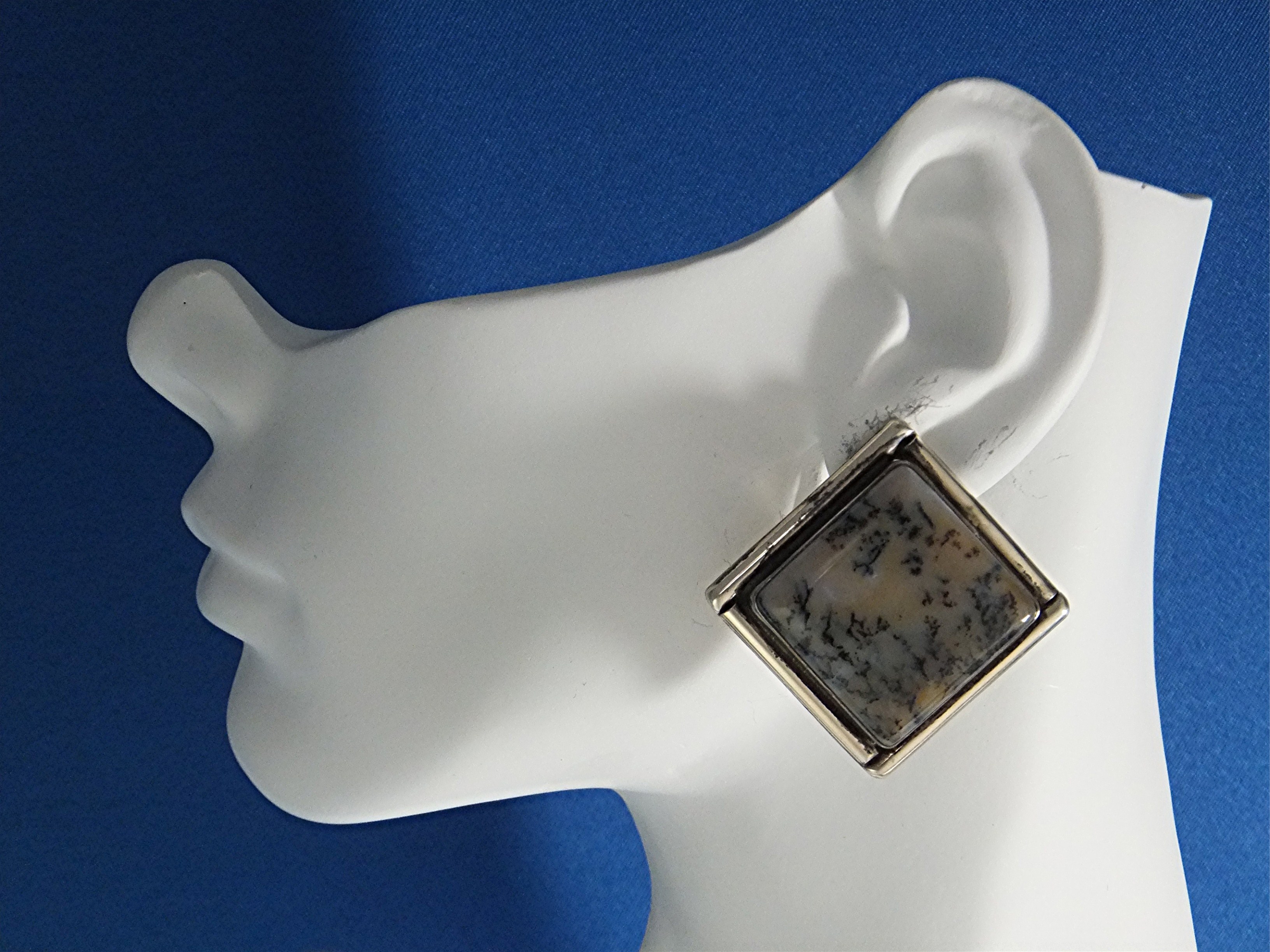 David Troutman Sterling Silver Agate Clip Earrings