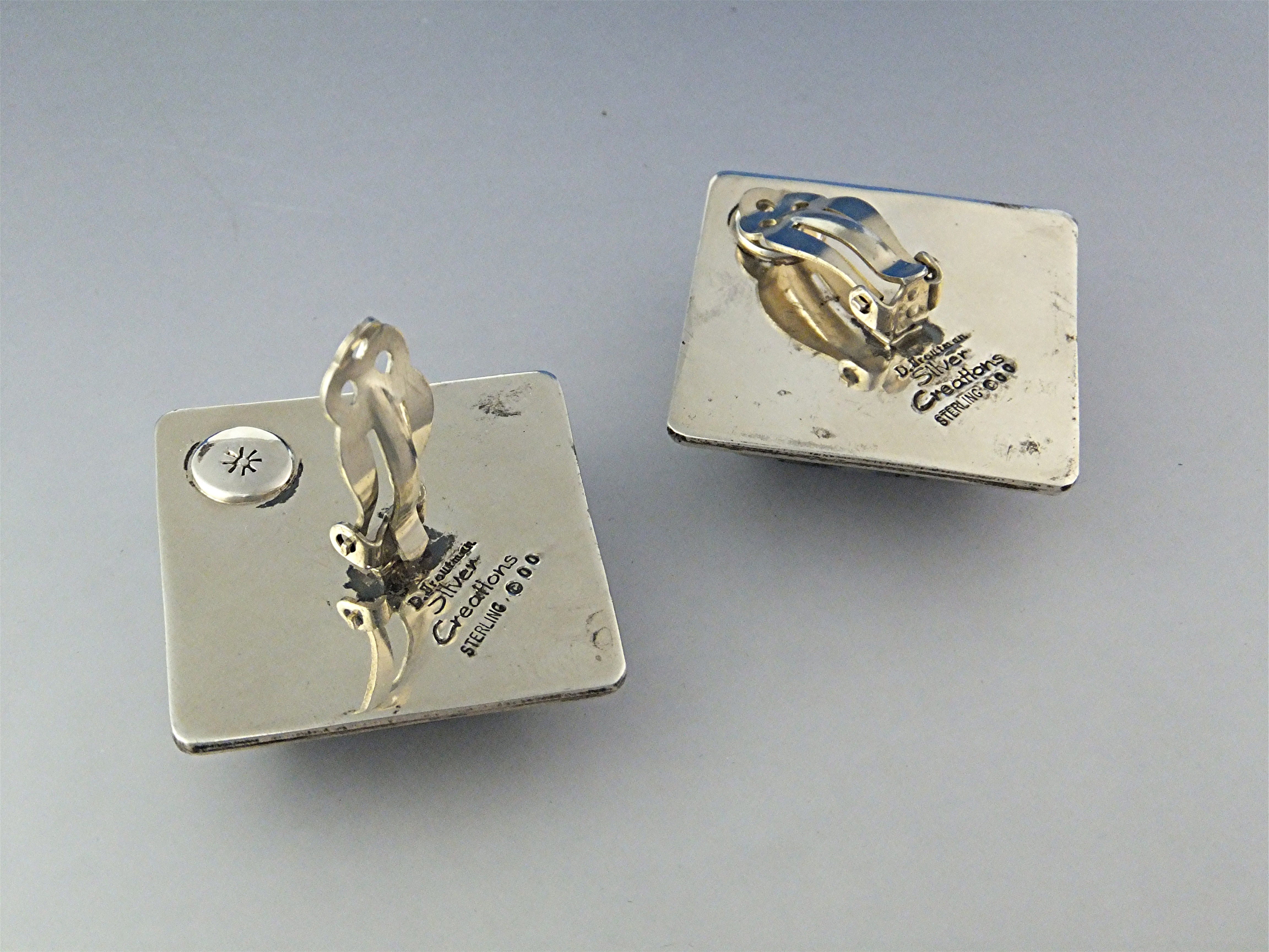 David Troutman Sterling Silver Agate Clip Earrings