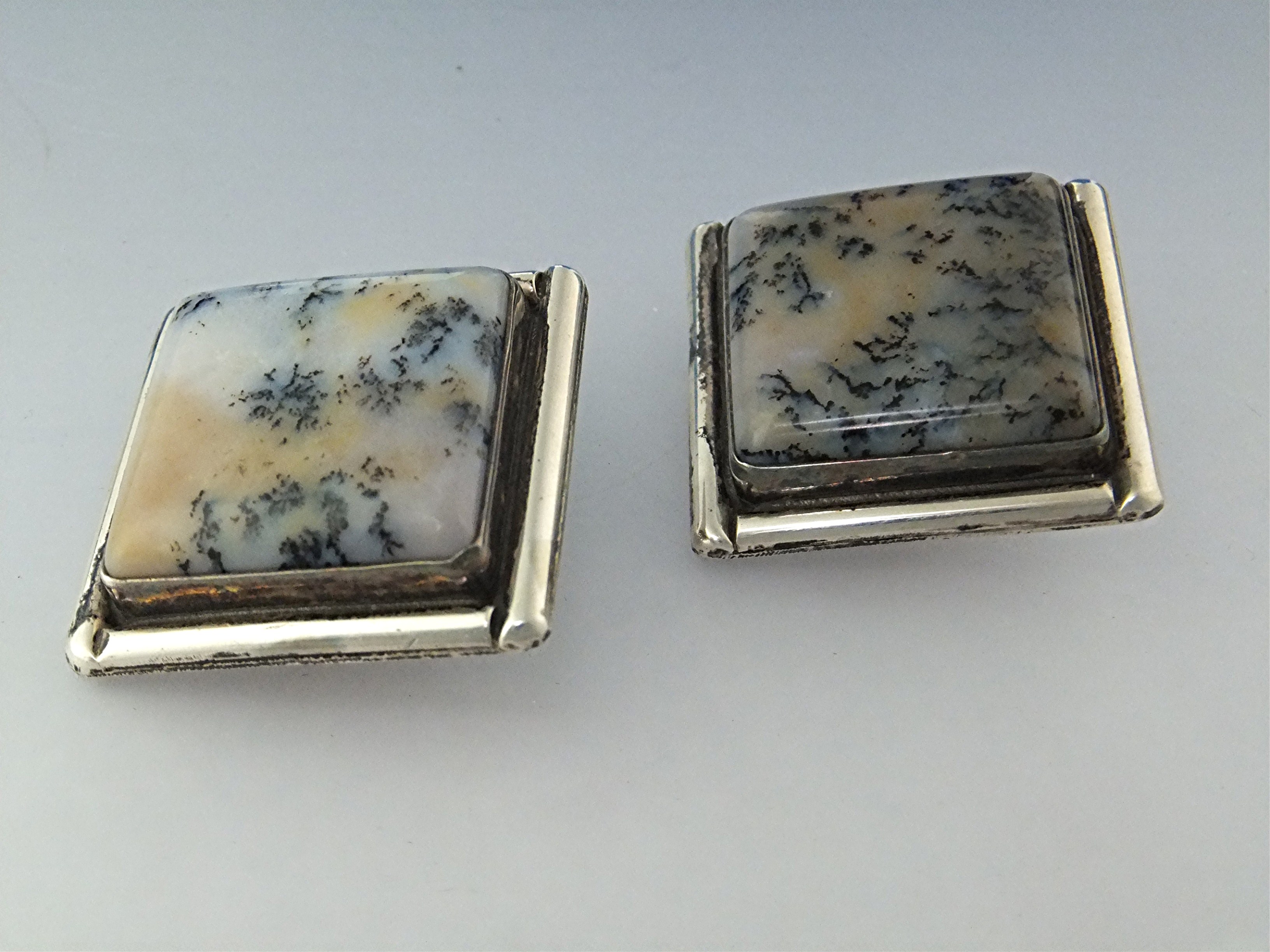 David Troutman Sterling Silver Agate Clip Earrings