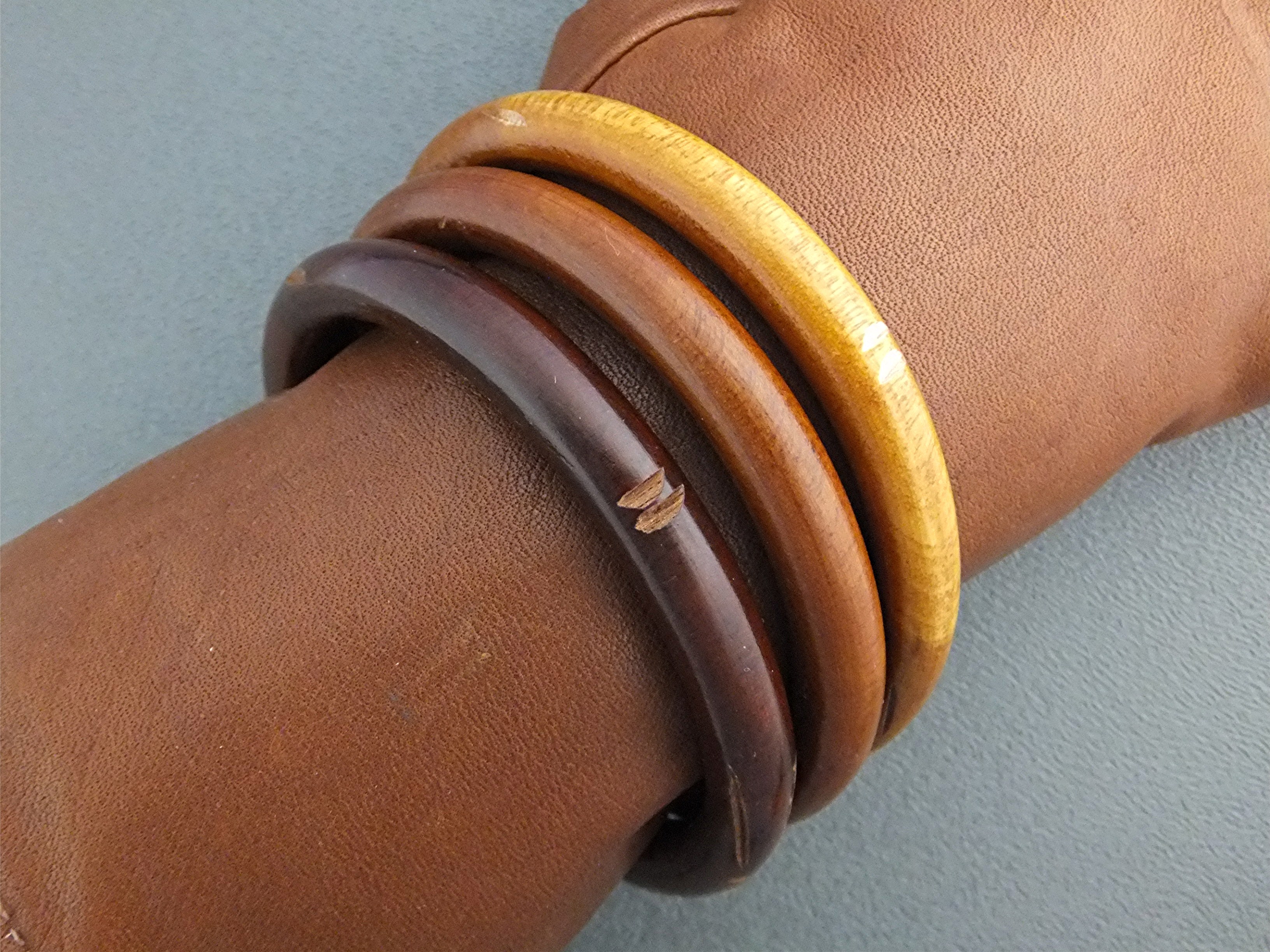 Bracelet Carved Wood Bangles 3 China Vintage