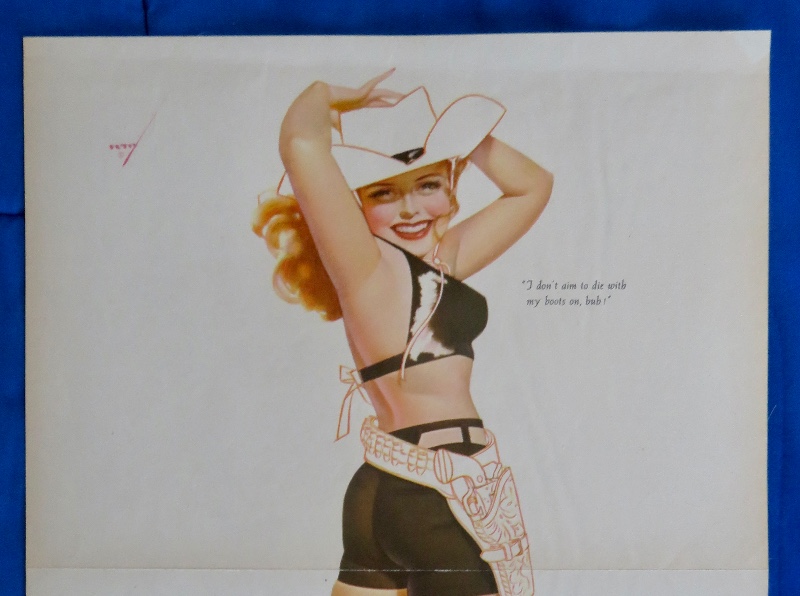 Original 1946 Sexy Pin Up Girl Wearing A Cowboy Top & Shorts with Boots & Hat By George Petty