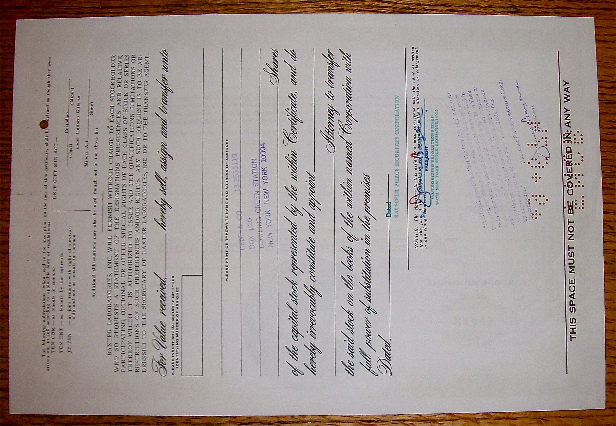 1974 Baxter Laboratories Incorporated Stock Certificate