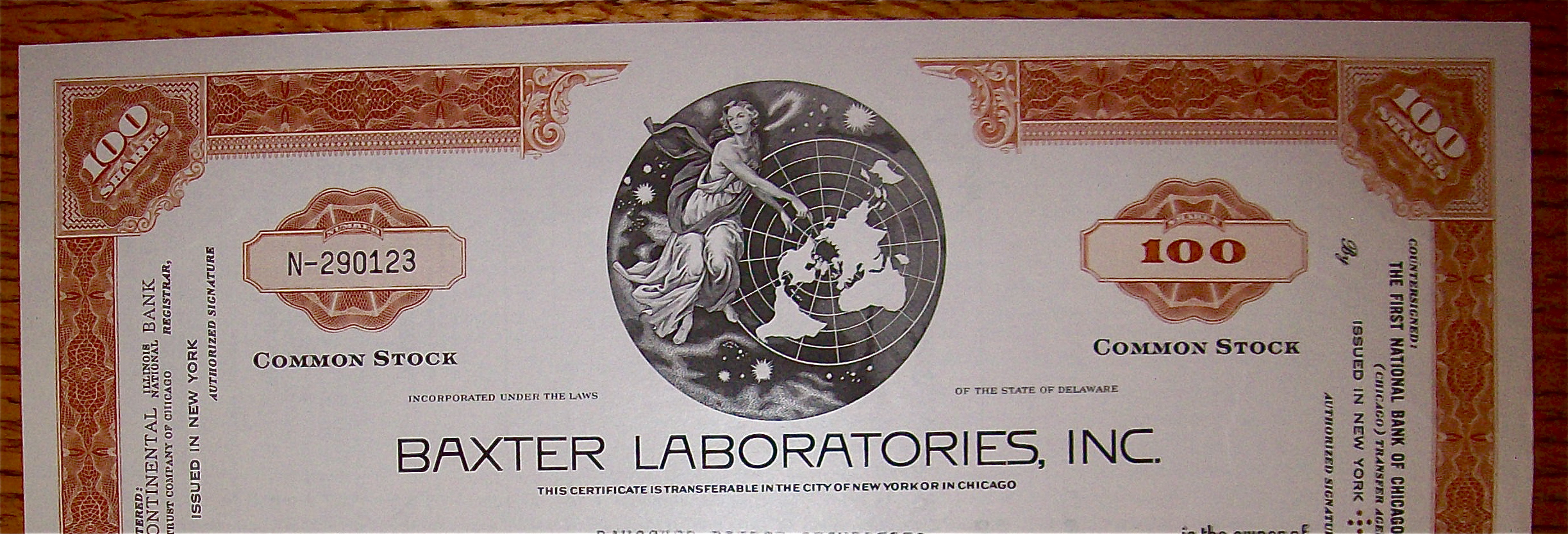 1974 Baxter Laboratories Incorporated Stock Certificate
