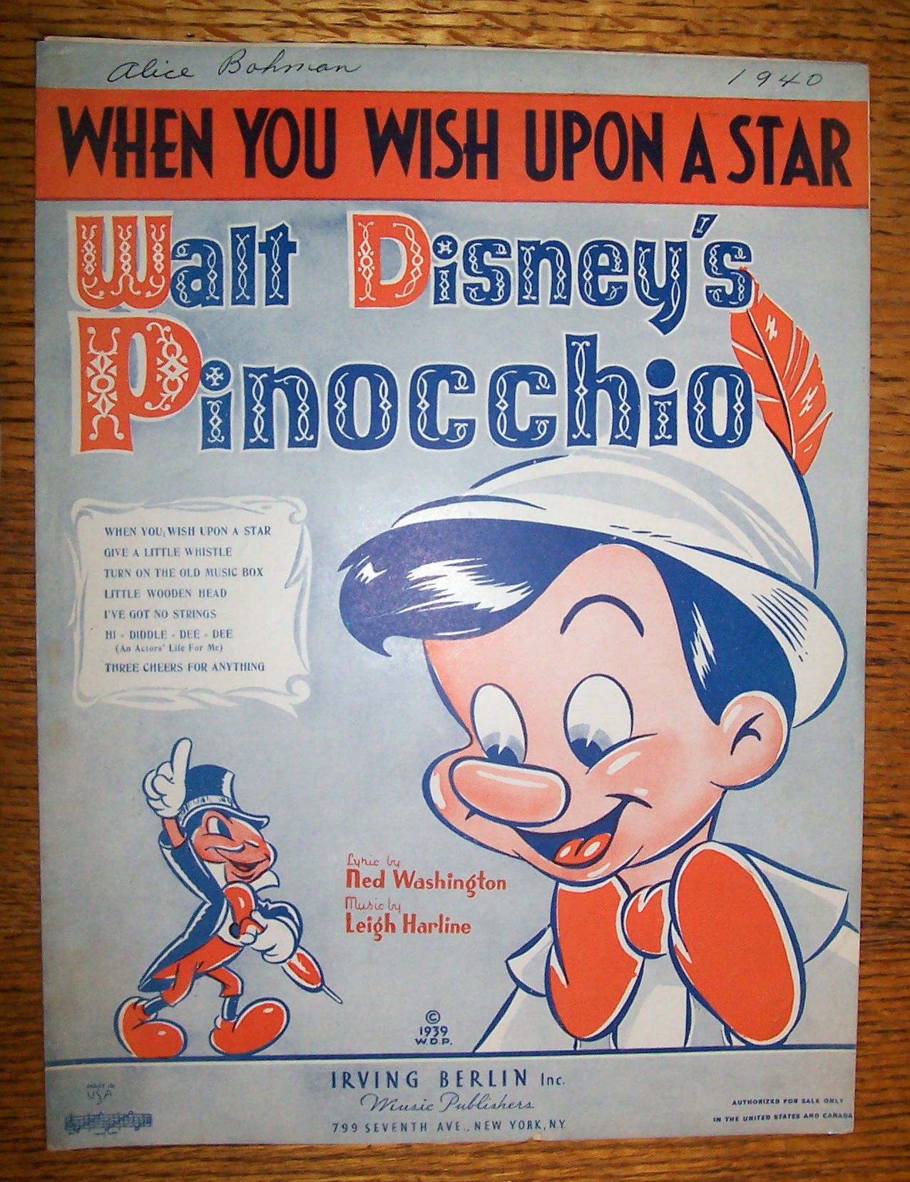 1940 When You Wish Upon A Star (Pinocchio & Jiminy)
