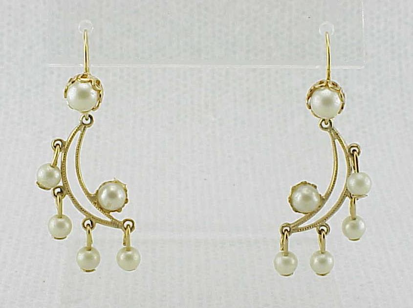 Dangling Crescent Moon With Pearls Pierced Earrings