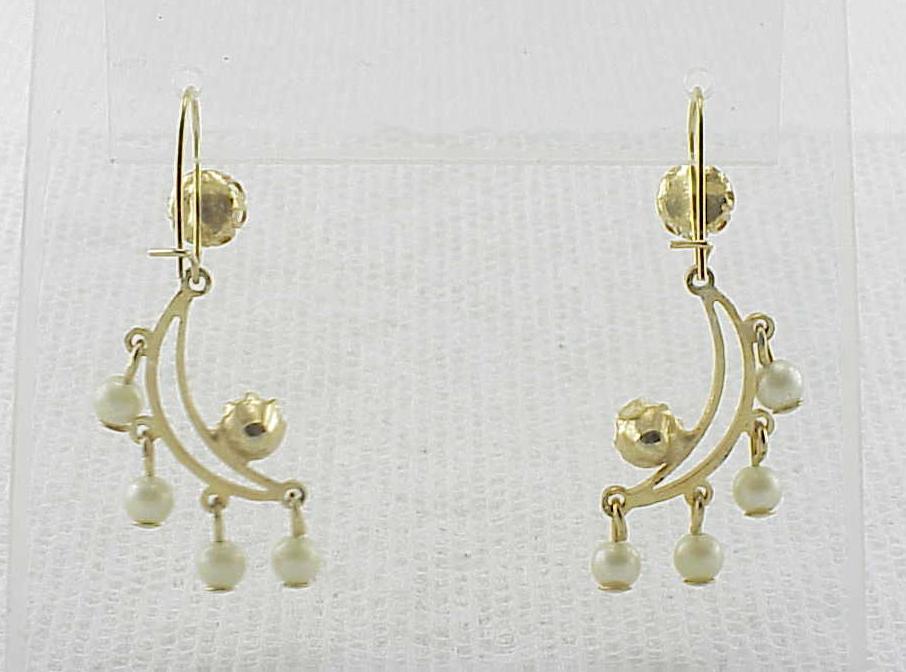 Dangling Crescent Moon With Pearls Pierced Earrings