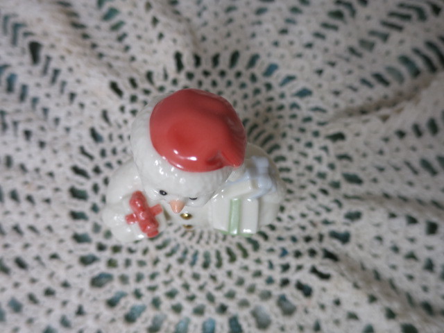 Vintage Lenox Snowman Figurine Santa hat Presents 3.5 inches