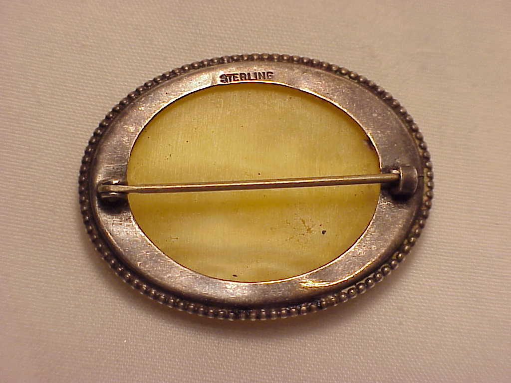 Antique Victorian Edwardian Sterling Silver Yellow Glass Brooch