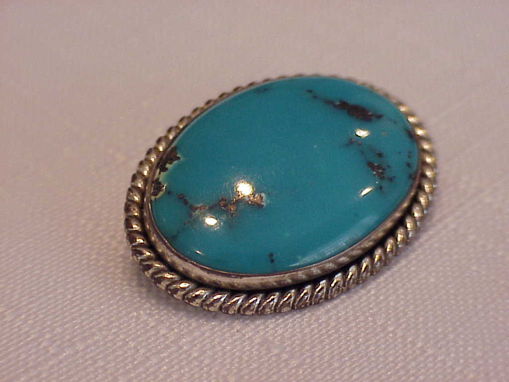 Native American Sterling Silver Turquoise Brooch Signed Jp