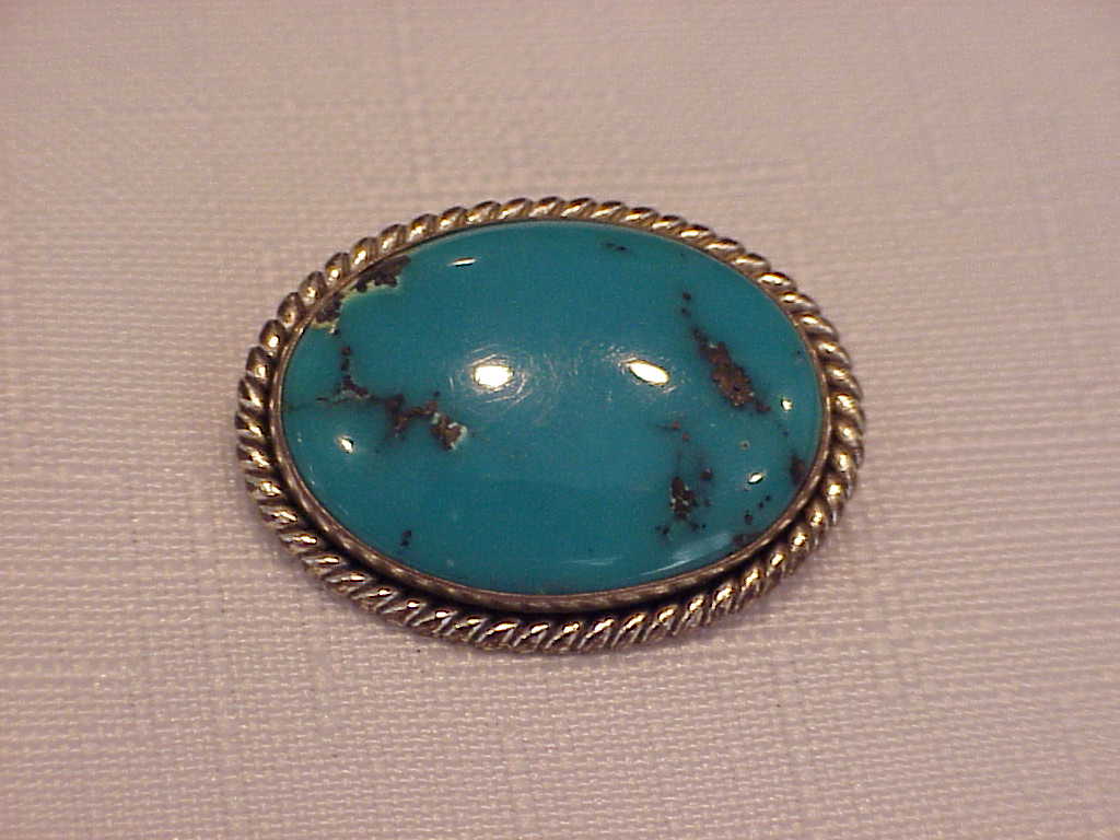 Native American Sterling Silver Turquoise Brooch Signed Jp