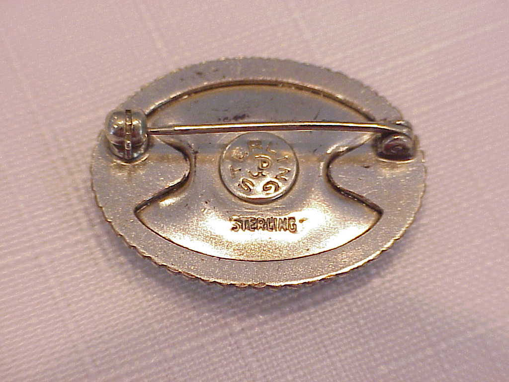 Native American Sterling Silver Turquoise Brooch Signed Jp