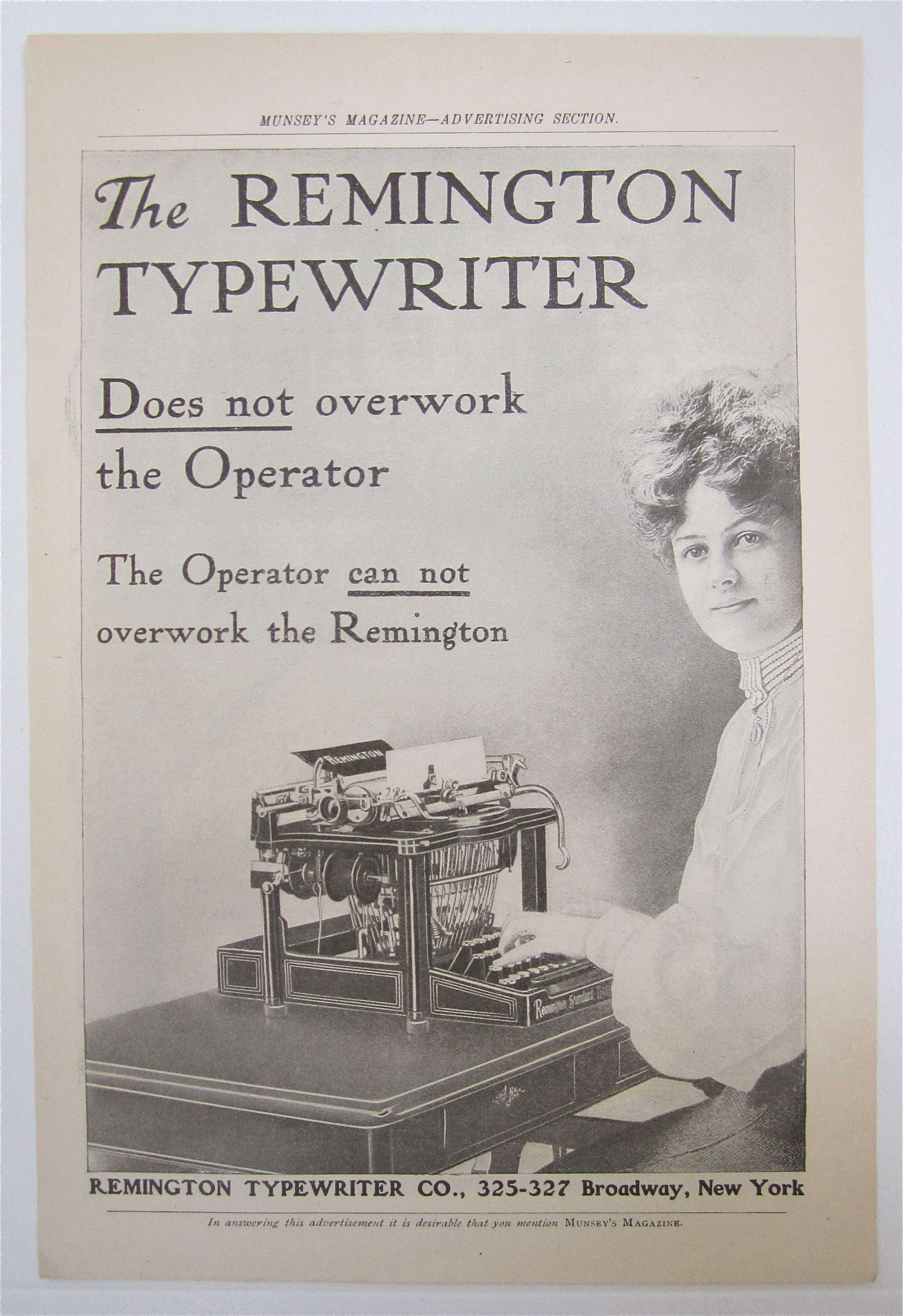 1905 Remington Typewriter with Woman Typing