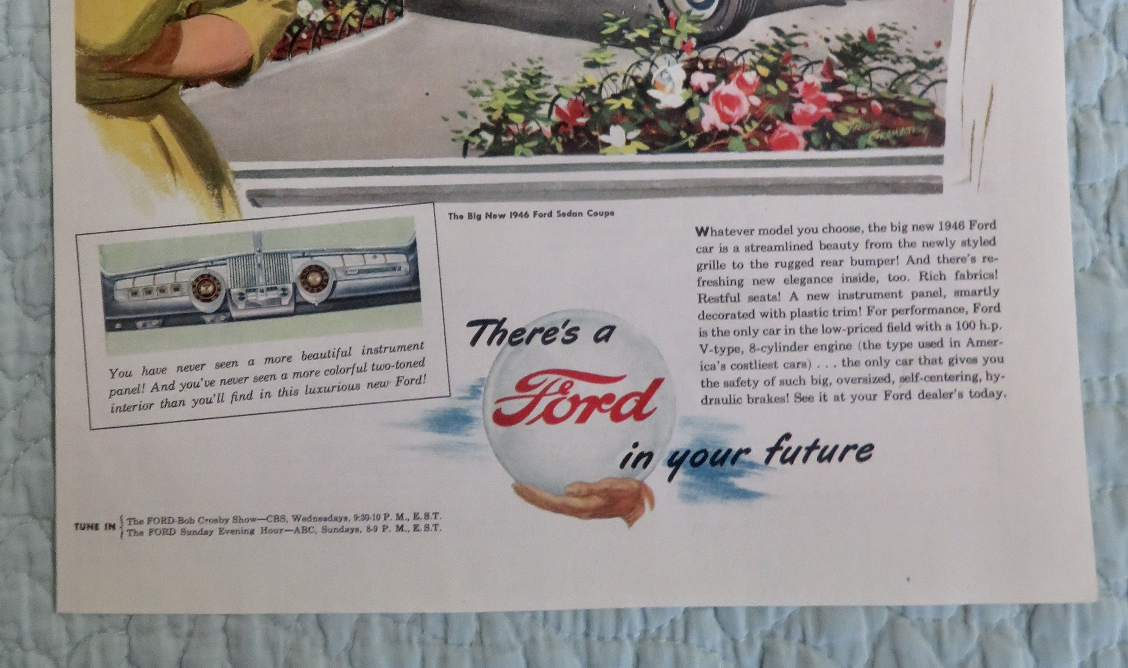 1946 Ford Automobile With Ford's Out Front