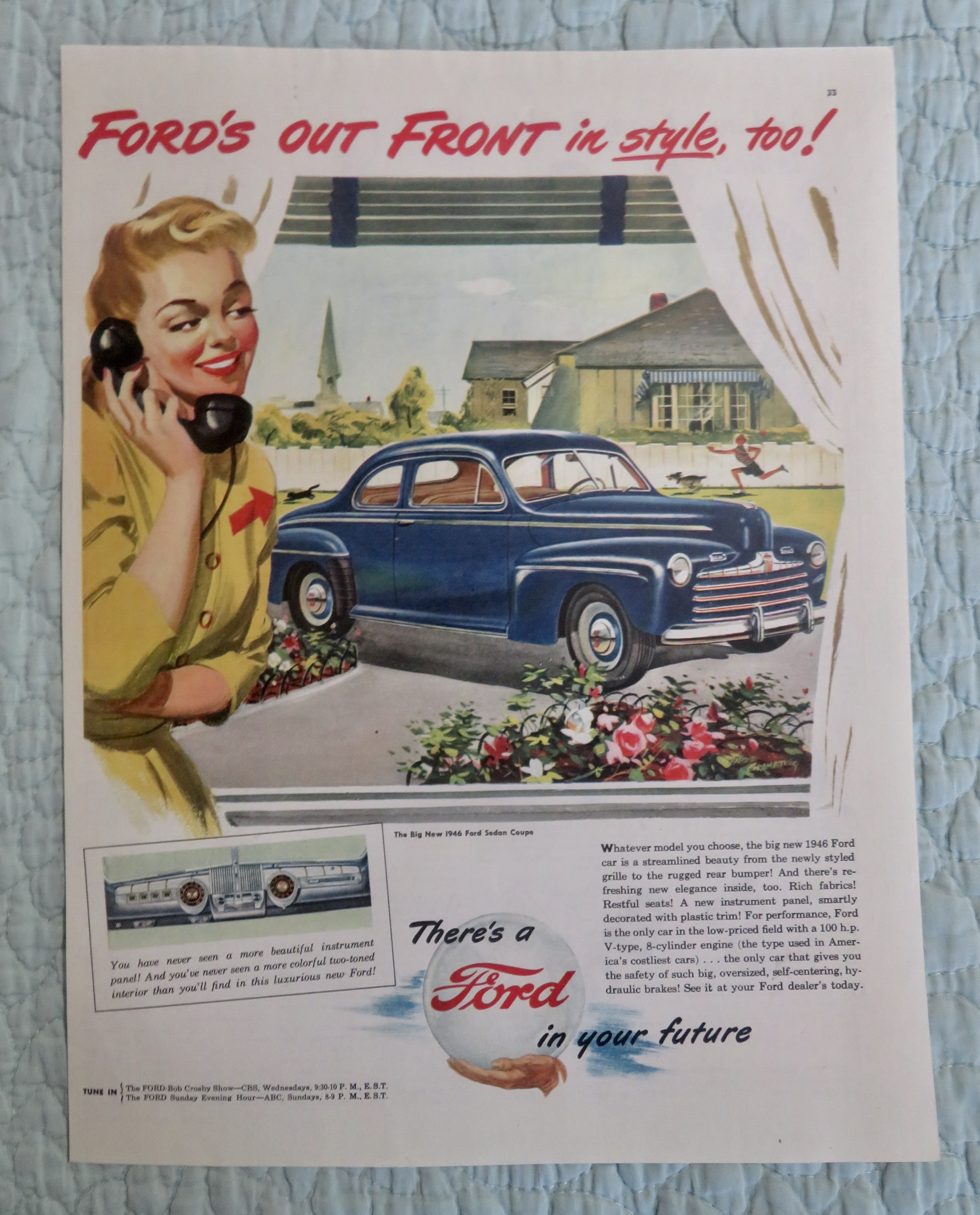 1946 Ford Automobile With Ford's Out Front