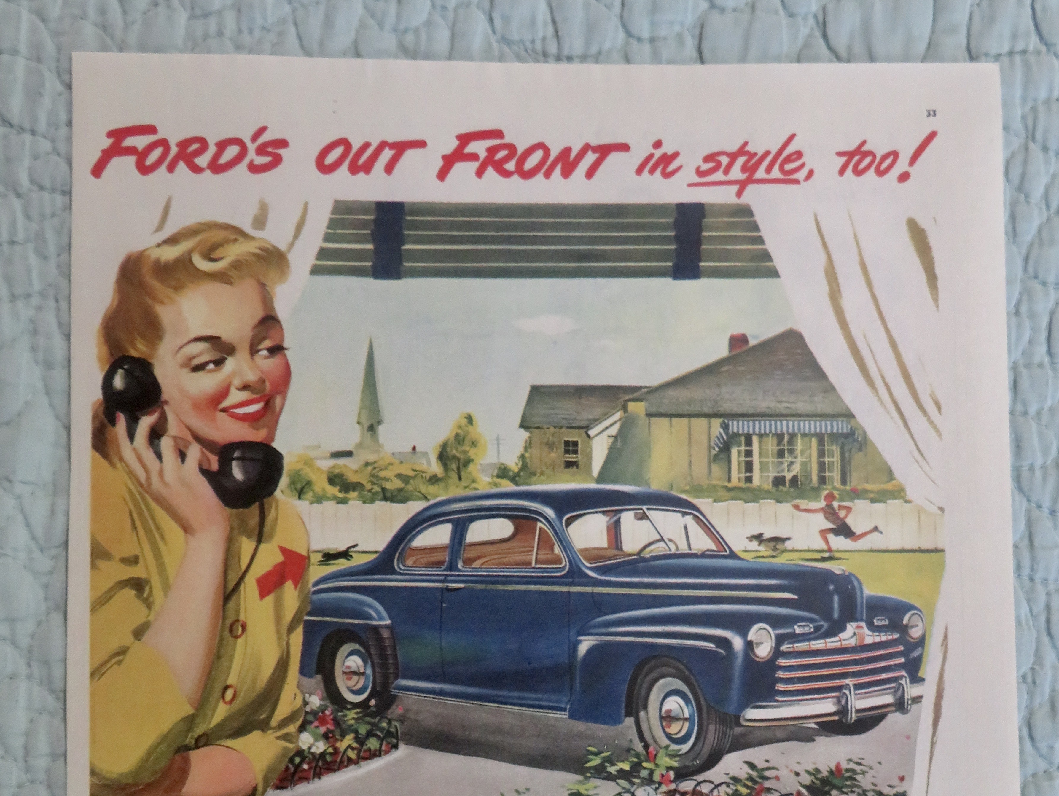 1946 Ford Automobile With Ford's Out Front